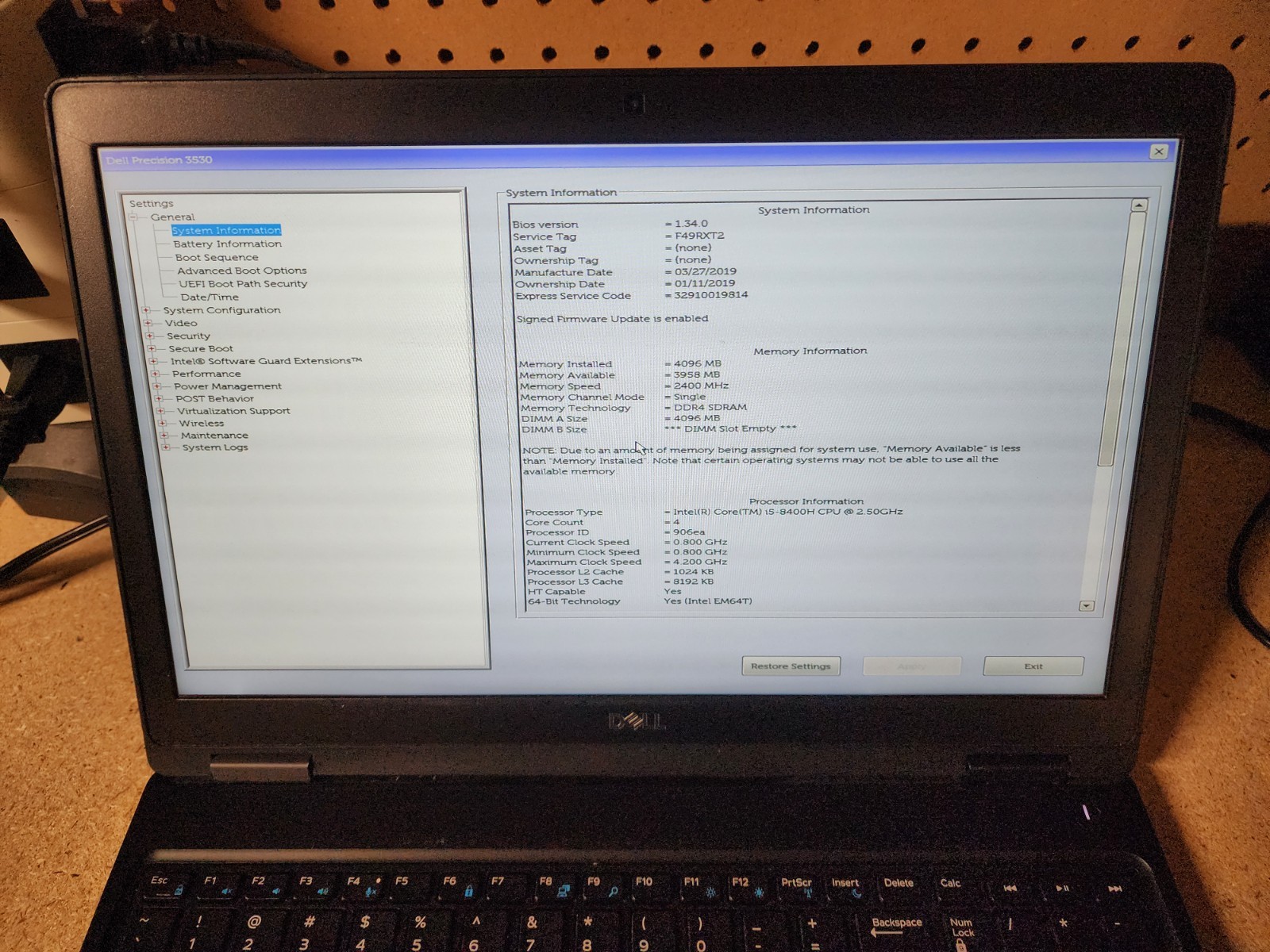 Dell Precision 3530 i5-8400H 2.5GHz No RAM/HDD/OS Quadro P600 GPU #2
