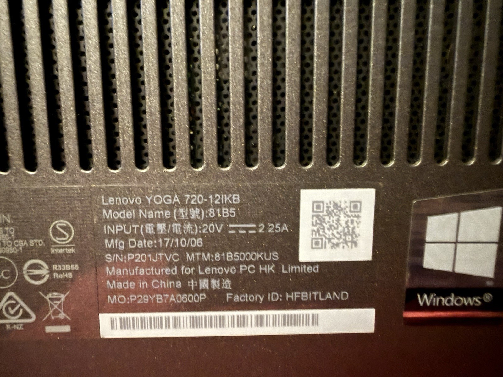 LENOVO YOGA 720-12IKB | INTEL CORE I5-7200U 2.50GHZ,128GB,8GB RAM NO CHARGER