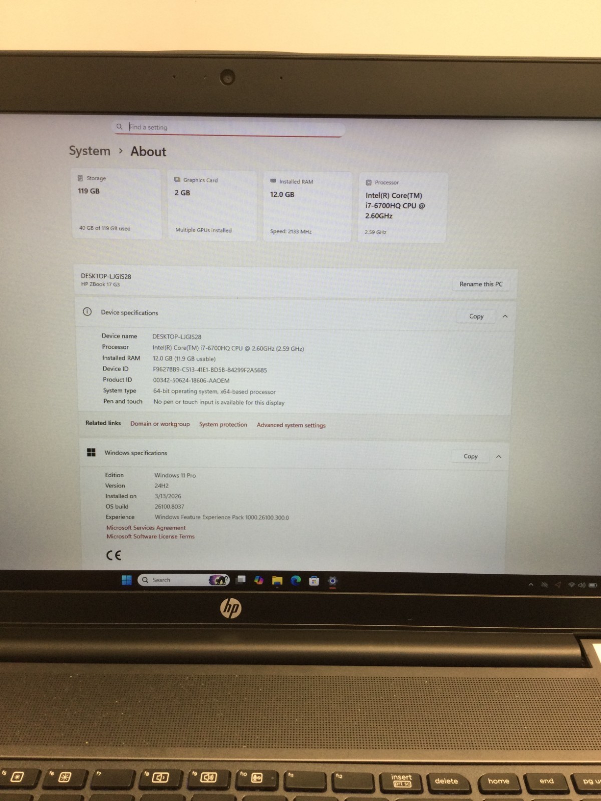 HP ZBook 17 G3 core i7 6th gen 2.60ghz 128GB SSD 12GB RAM 17.3” WIN 11 PRO