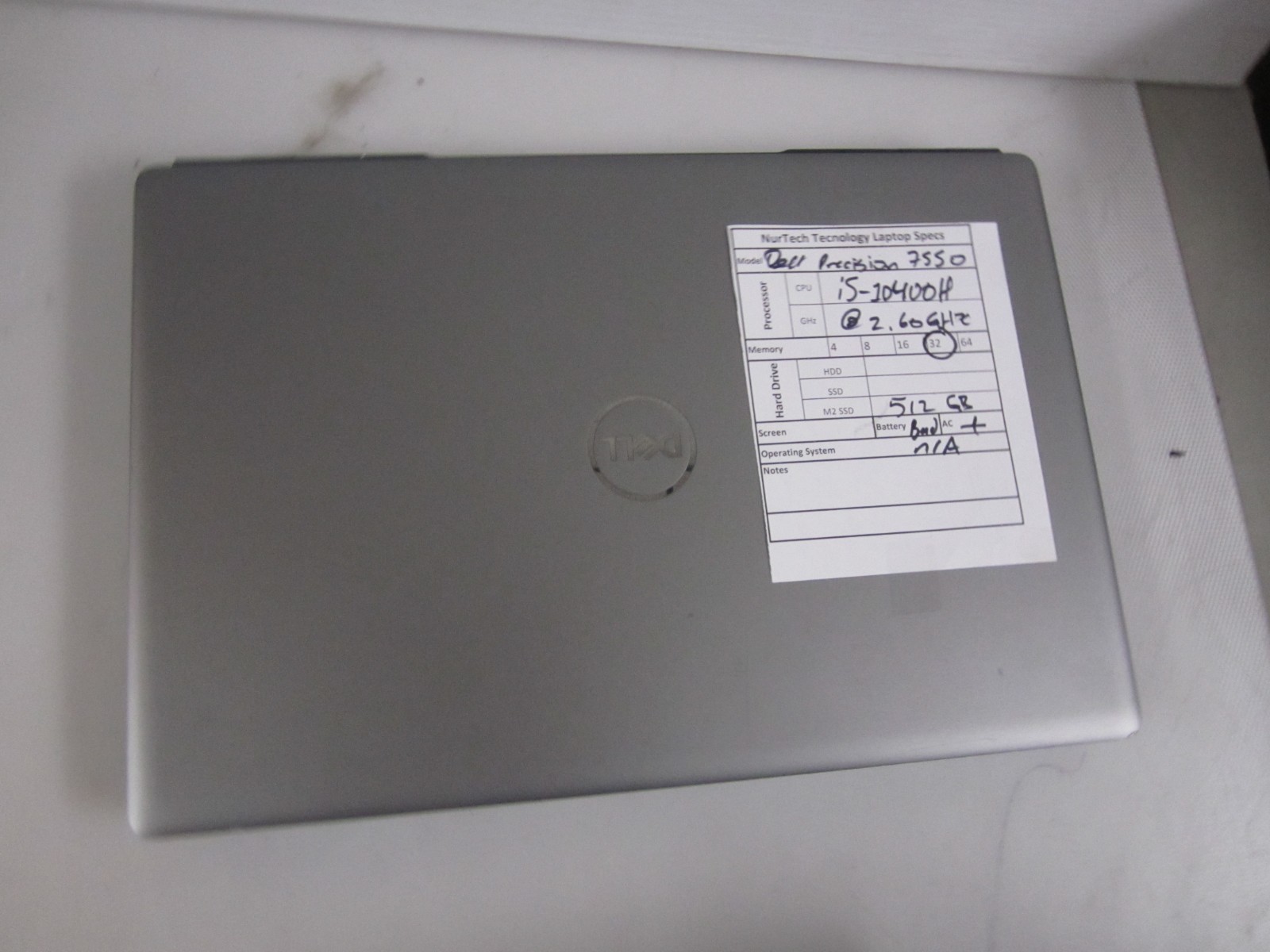 Dell Precision 7550 i5-10400H 2.60GHz 32GB 512GB M2SSD Laptop NO OS + AC READ_