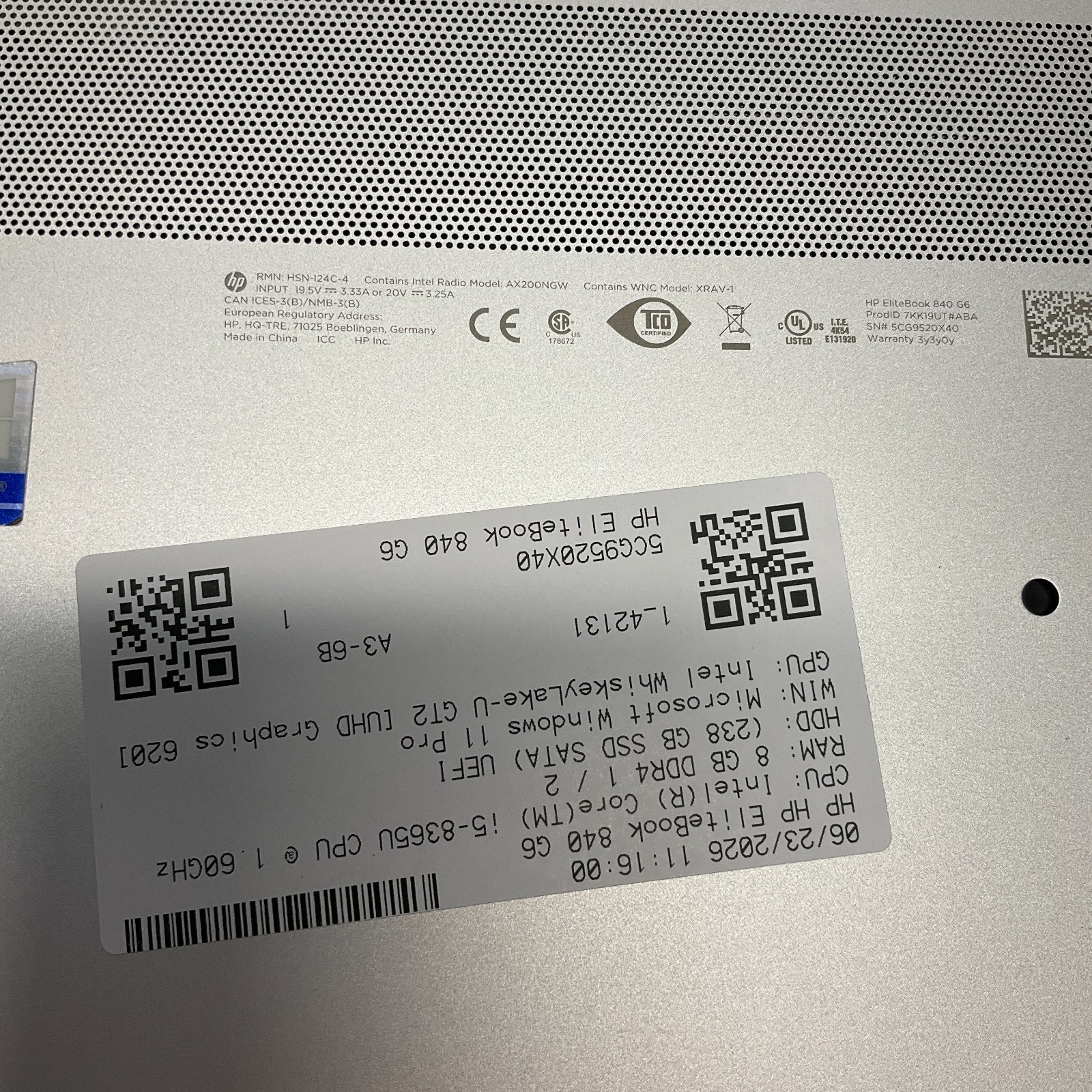 HP EliteBook 840 G6 i5-8365U 1.6GHz 256GB SSD 8GB DDR4 Windows 11 Pro Laptop