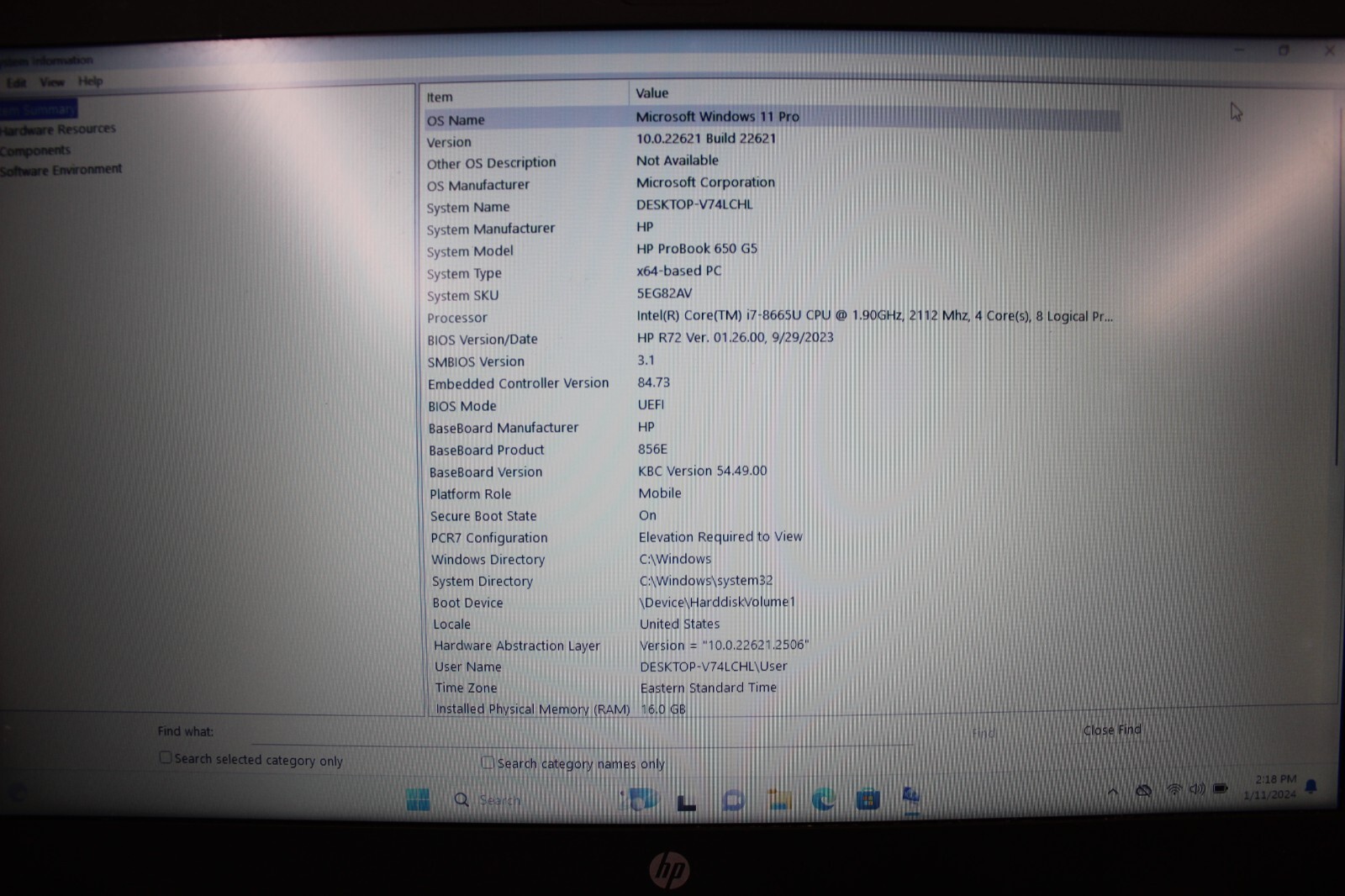 HP Probook 650G5 I7-8665U 256GB NvME SSD 16Gb DDR4 Win11Pro