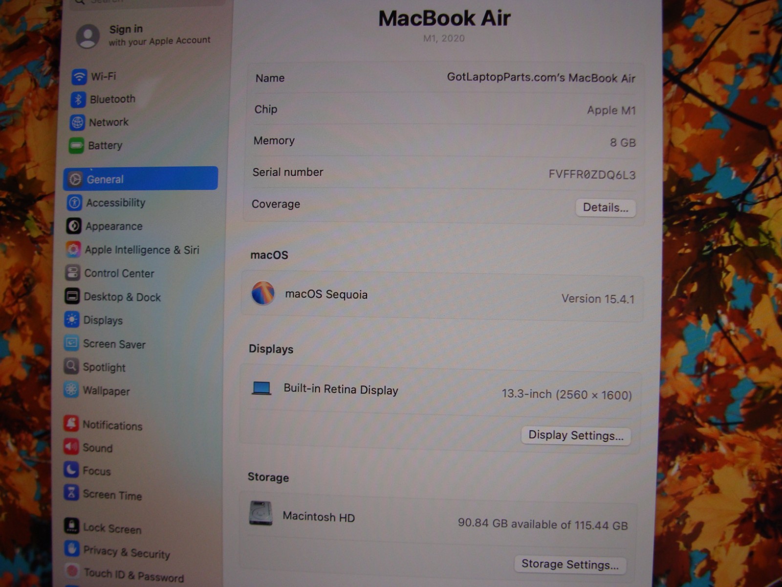 Apple MacBook Air A2337 MGN63LL/A 13.3″ M1 (2020) 8CPU/7GPU 8GB 128GB +Charger