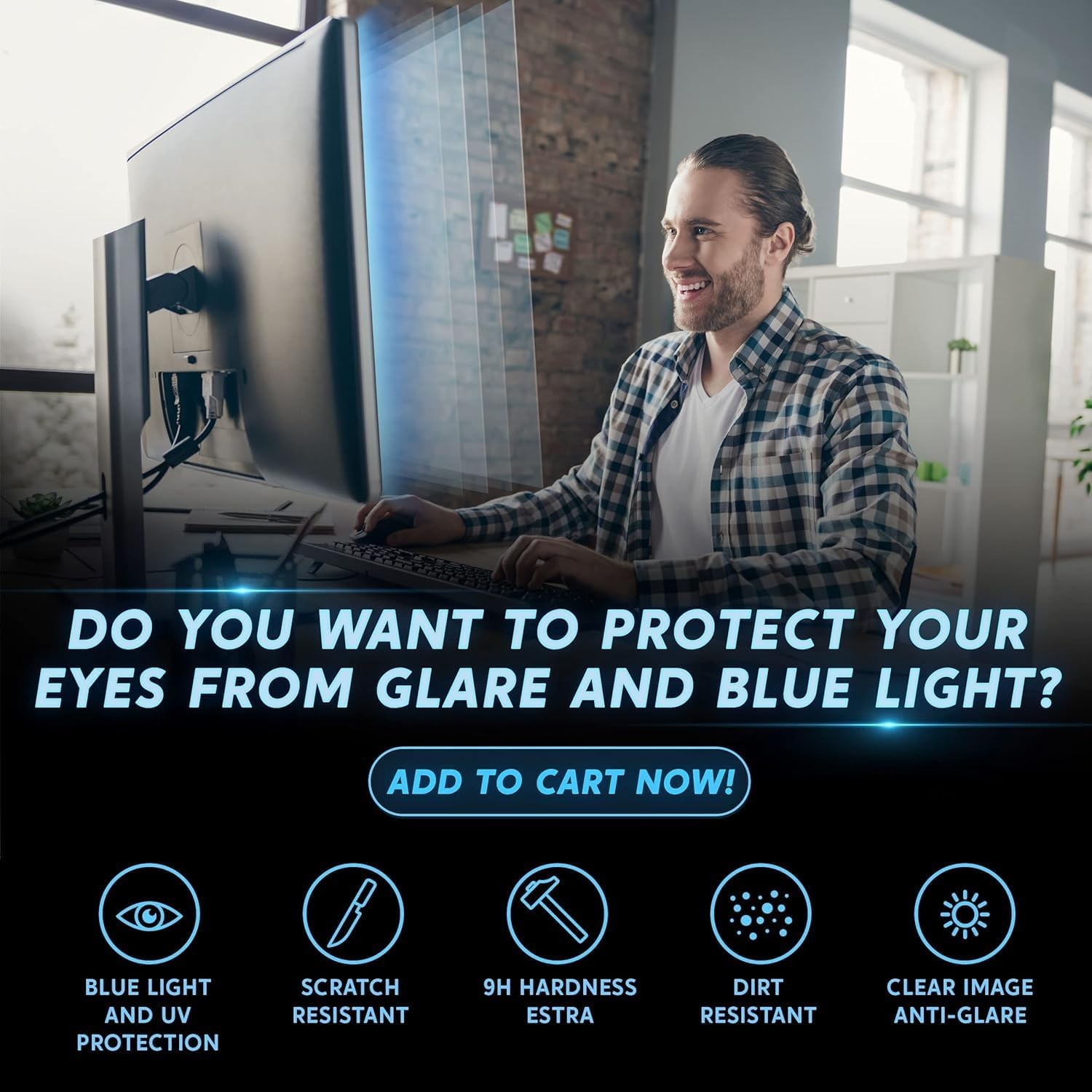 24 inch Removable Anti-Glare Blue Light Screen Protector for 16:9 Computer Monit