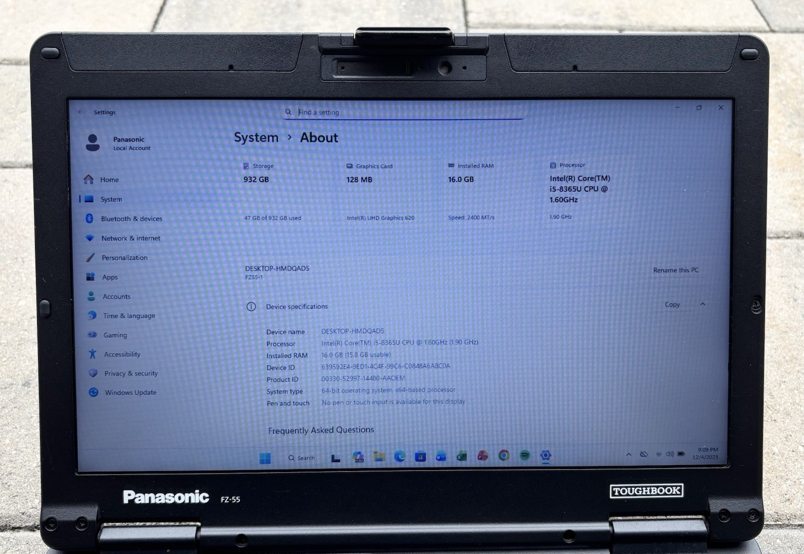 PANASONIC FZ-55 Toughbook Laptop i5 8365U 16GB 1TB 1.6GHz Win 11pro Non-Touch