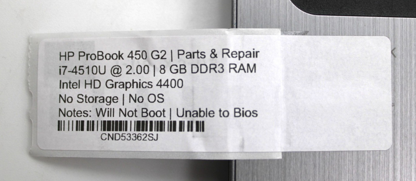 HP ProBook 450 G2 i7-4510U@2.0GHz 8GB DDR3 NO STORAGE OR OS *PARTS/REPAIR*