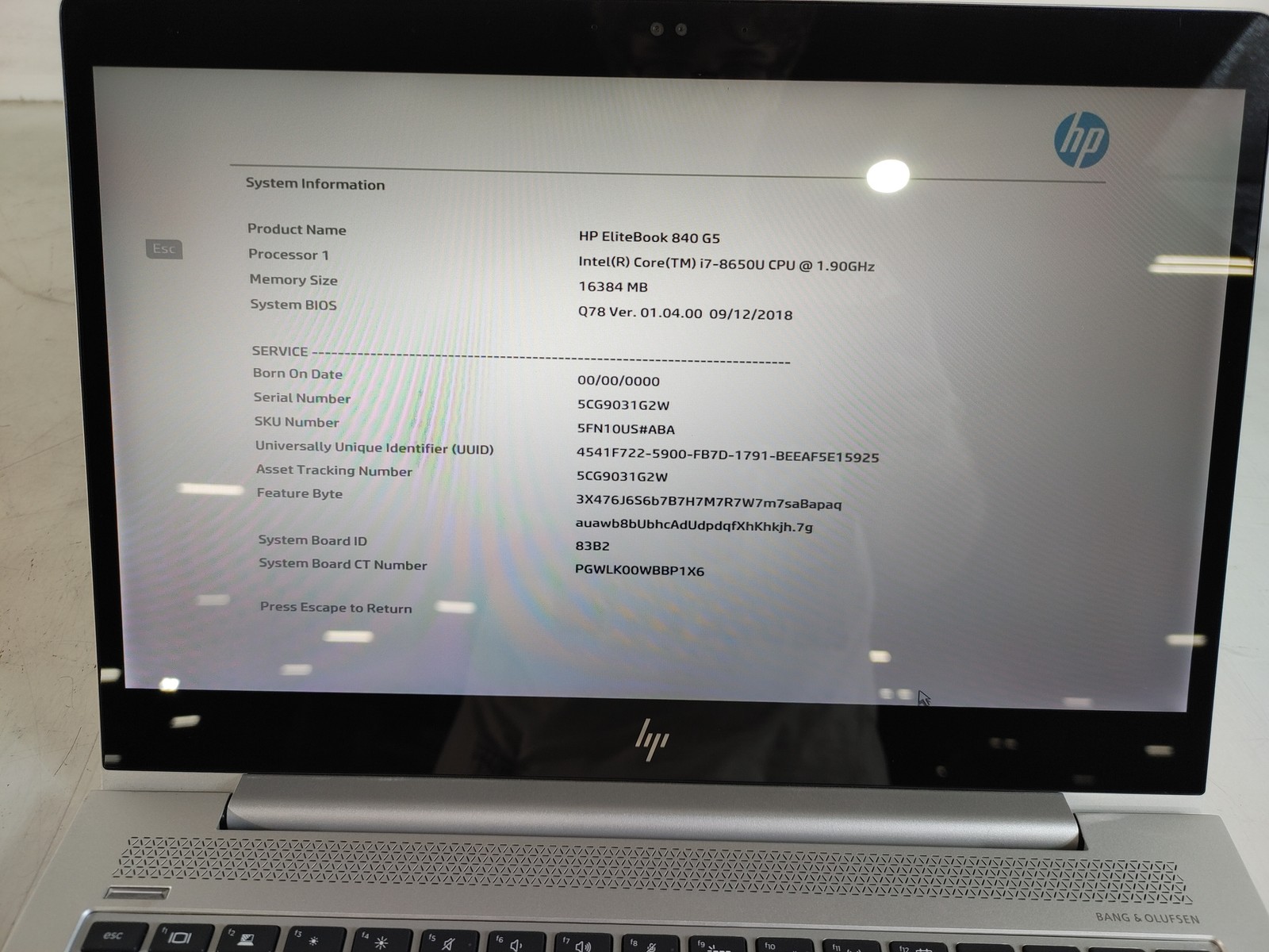 HP EliteBook 840 G5 Core i7-8650U 1.90 GHz 16 GB DDR4 No HDD
