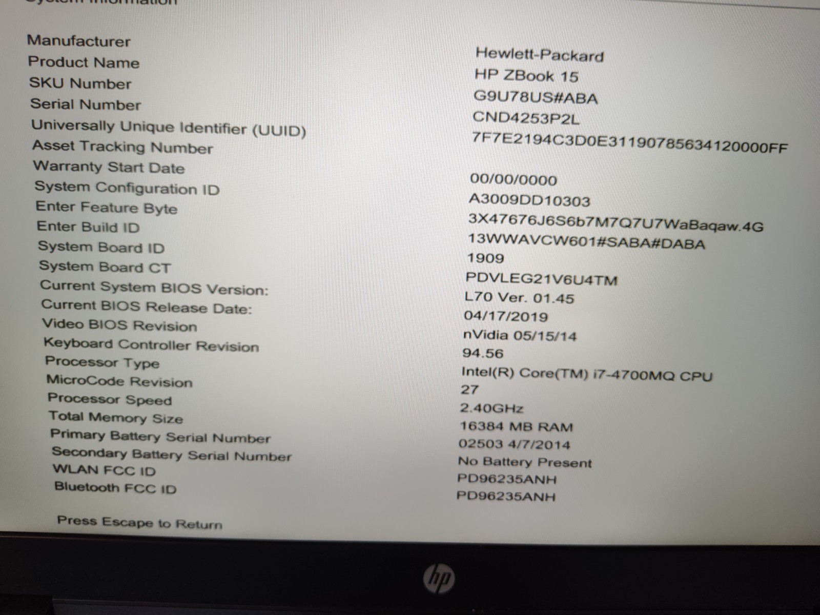 HP ZBOOK 15 Laptop w/ Intel Core i7-4700MQ 2.40 GHZ + 16 GB | No HD