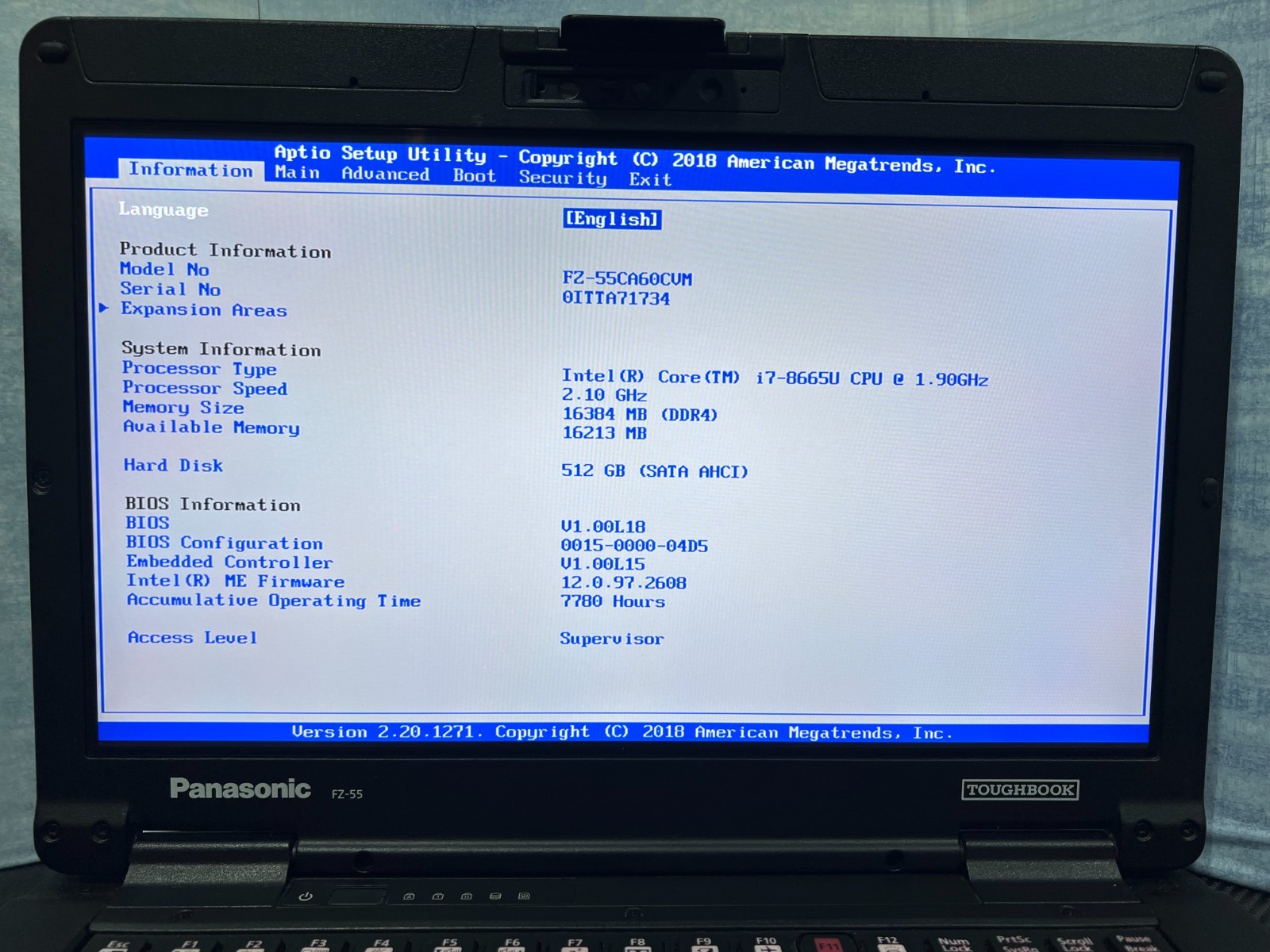 FZ-55CA60CVM, Intel core i7-8665U,512GB SSD,16GB Mem, Touch, HDMI, 4G LTE, GPS,