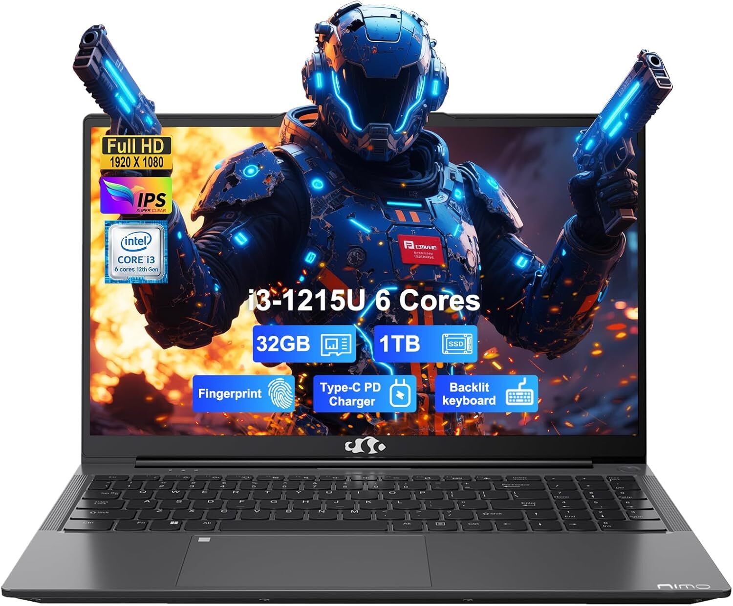 NIMO 15.6 Laptop Intel 6 Core i3-1215U 4.4GHz 32GB RAM 1TB SSD Windows 11 Wifi 6