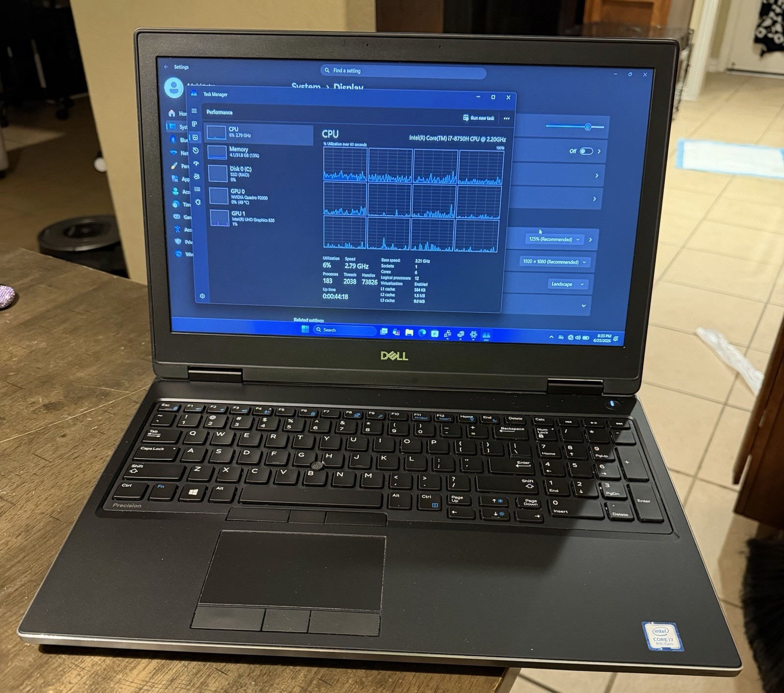 Dell PRECISION 7530 I7-8750H 32GB RAM 256GB NVME QUADRO P2000 WIN11 15.6 IN