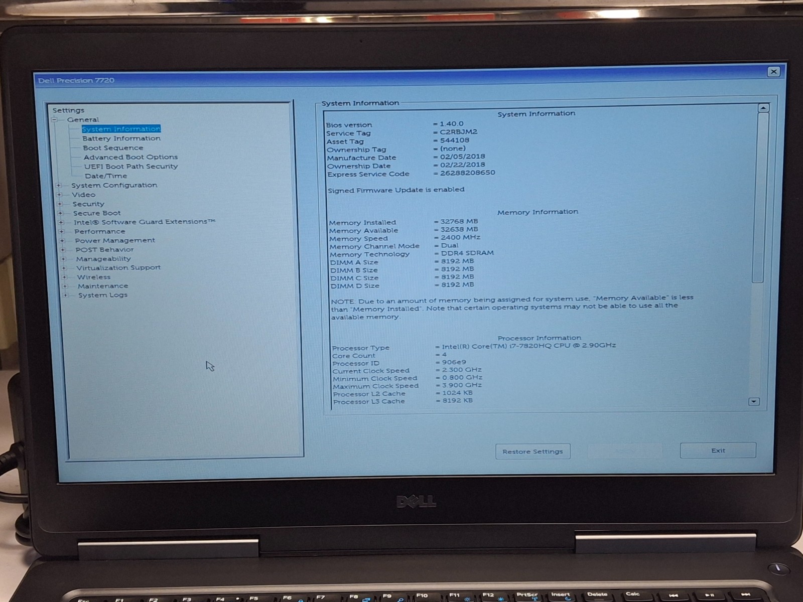 DELL PRECISION 7720 I7-7820HQ 256GB SSD 32GB RAM Radeon WX 4130 Win 10 Pro