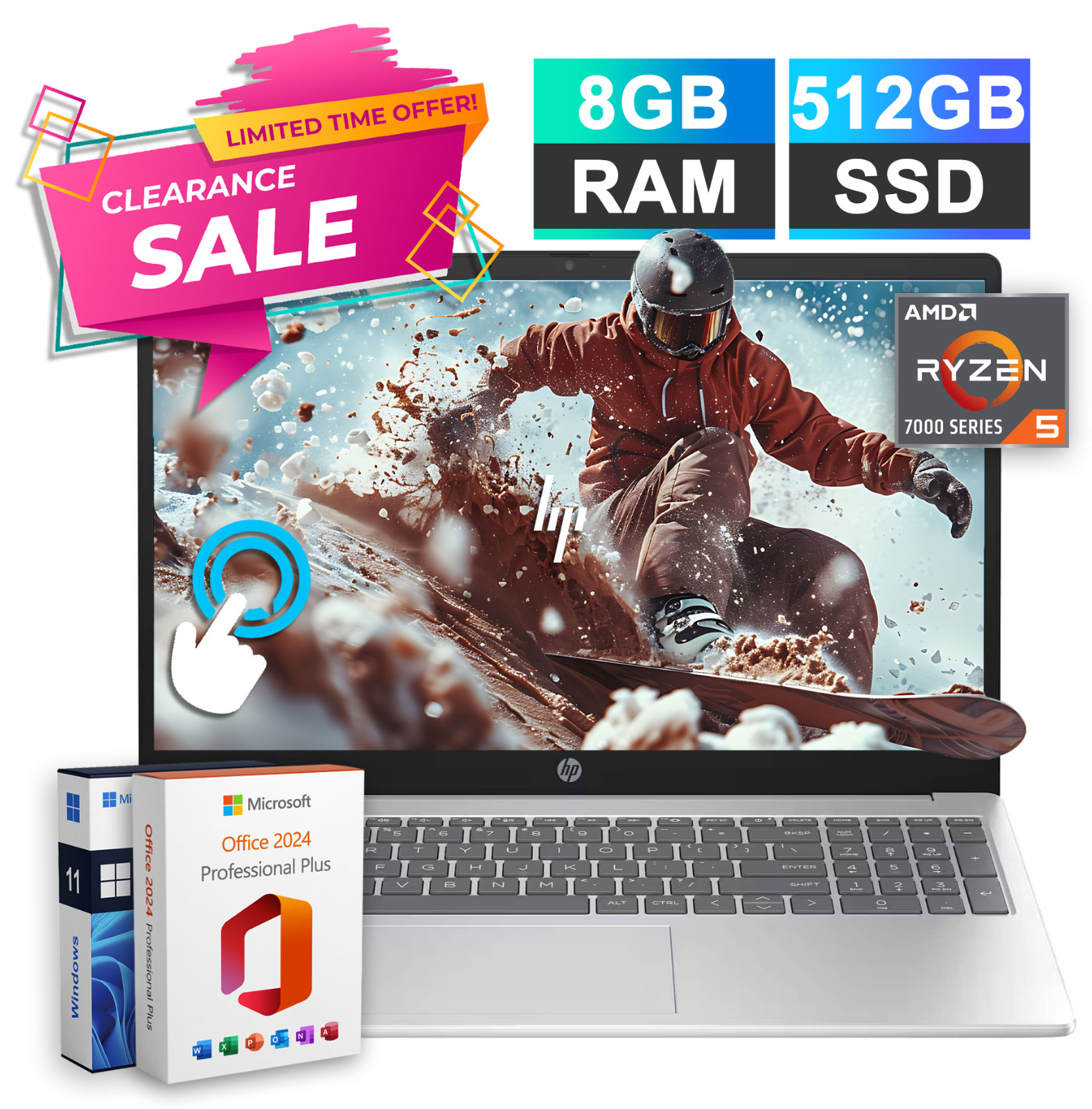 2026 HP Laptop Notebook 15.6 Touch Office 2024 AMD Ryzen 5 8GB RAM 512GB SSD Pro