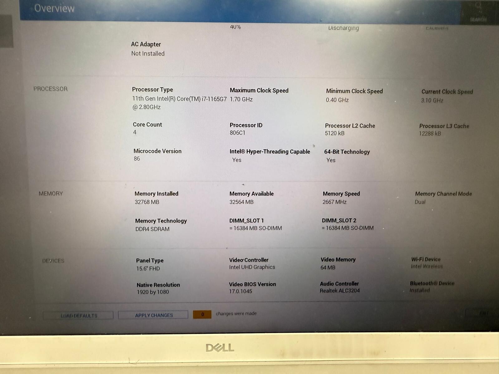Dell Inspiron 5502 CPU i7-1165G7, 2.80GHz, 32GB RAM, 1TB SSD NVMe