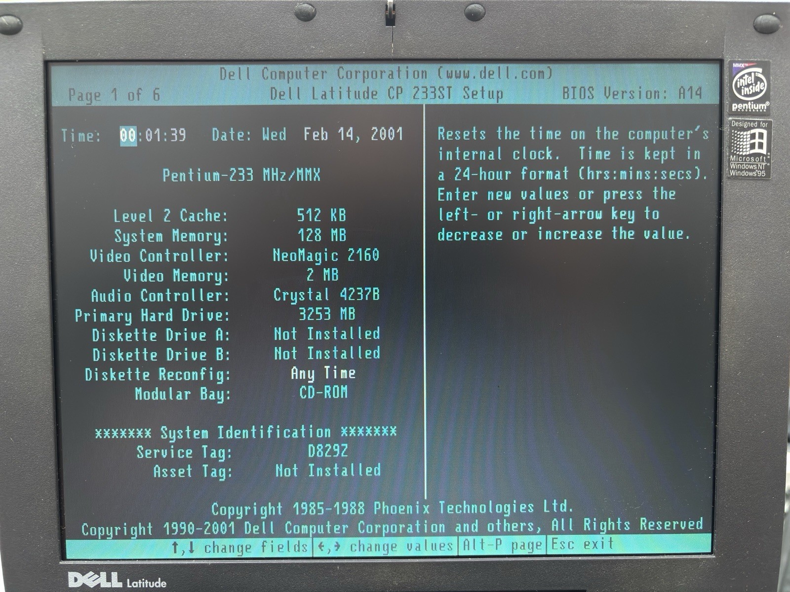 Dell Latitude CP M233ST, Boots to BIOS, Pentium 233MHz 128MB RAM, 3GB HDD, NO OS