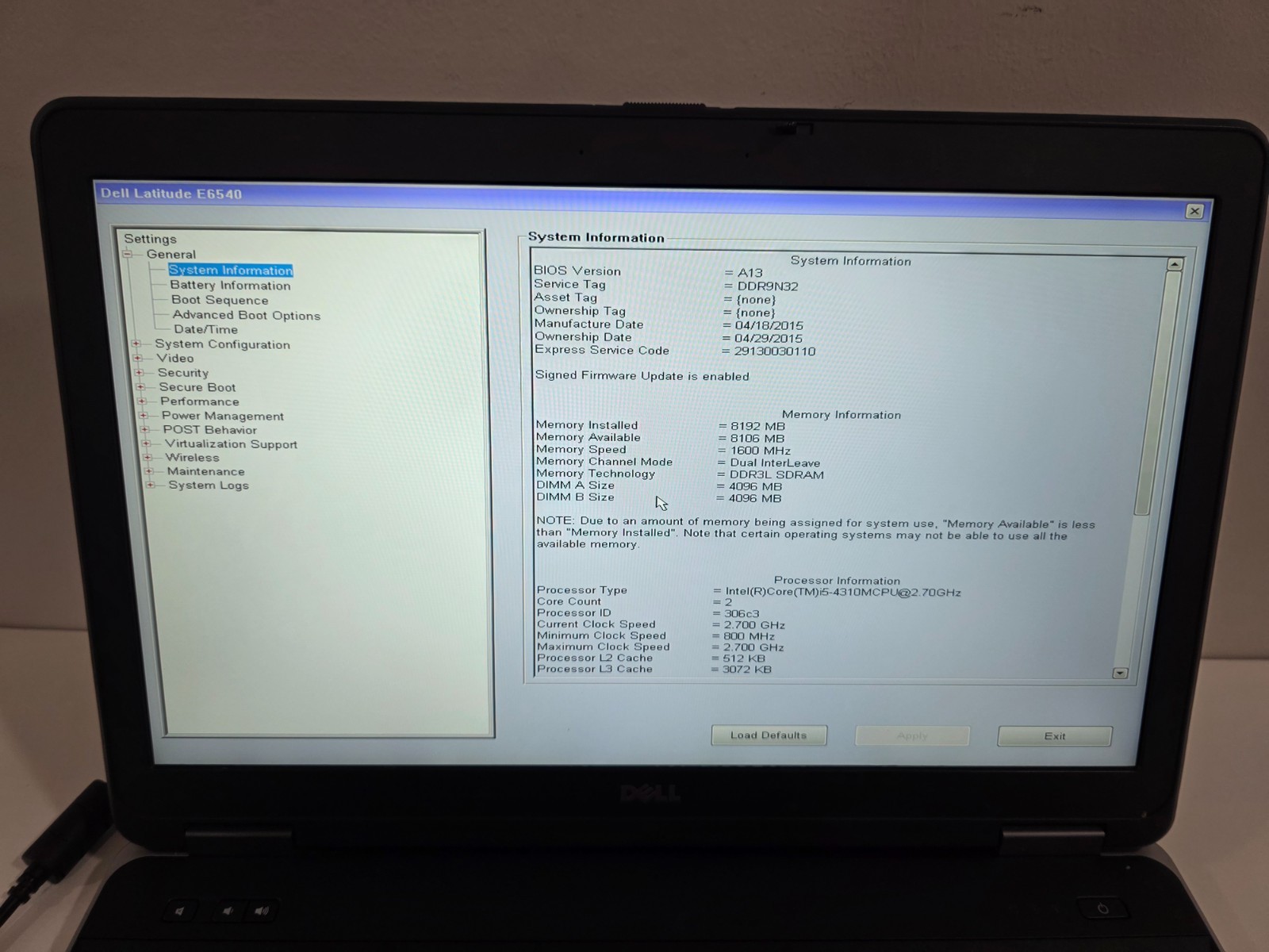 Dell Latitude E6540 Intel i5-4310M 8GB 320GB HDD Bluetooth