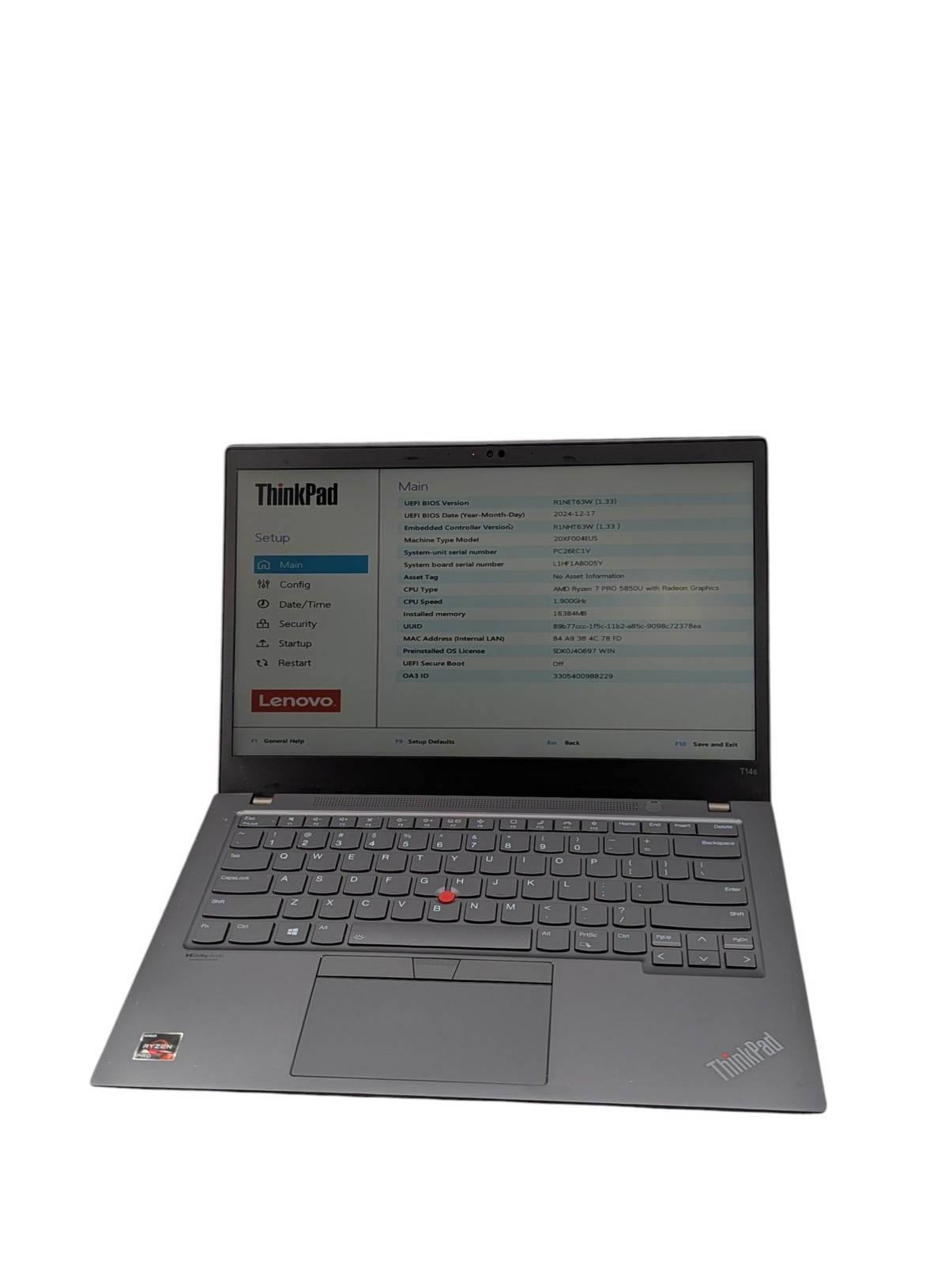 Lenovo ThinkPad T14s Gen 2a AMD Ryzen 7 PRO 5850U 1.9GHZ 16GB RAM 512GB Grade D