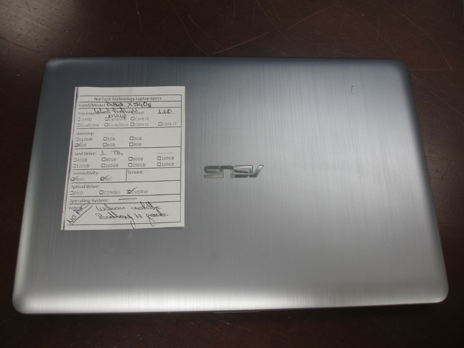 Asus X540S Intel Pentium N3710 1.60GHz 4GB 1TB DVD-RW 15.6″ LAPTOP NO OS/AC