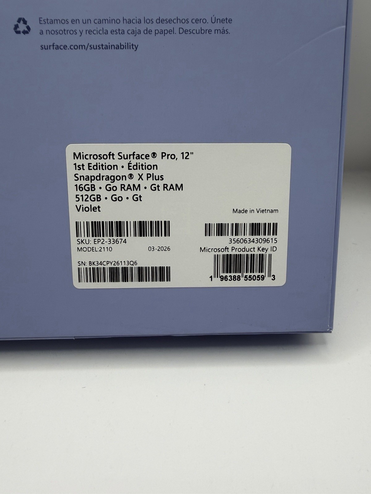 Microsoft Surface Pro 12” Snapdragon X Plus 16GB 512GB Violet + New Charger