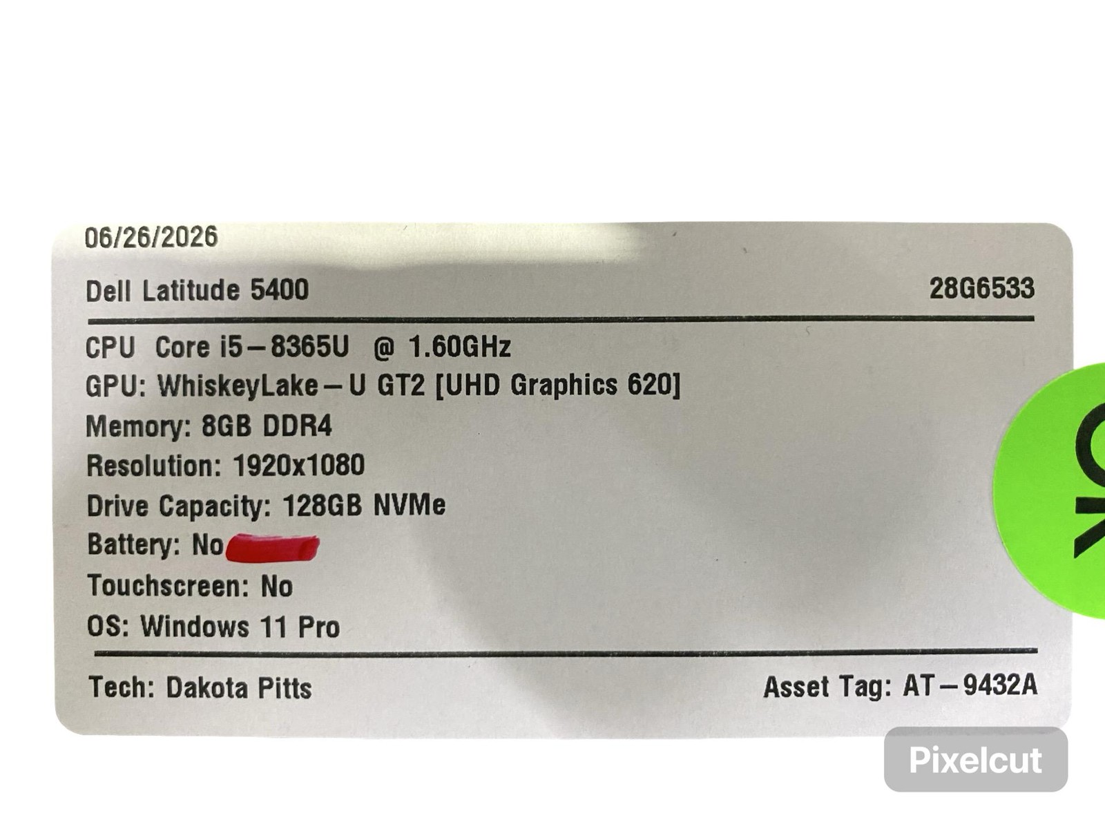 Dell Latitude 5400 Core i5 8365U 8GB Win11Pro 128GB No Battery Grade C