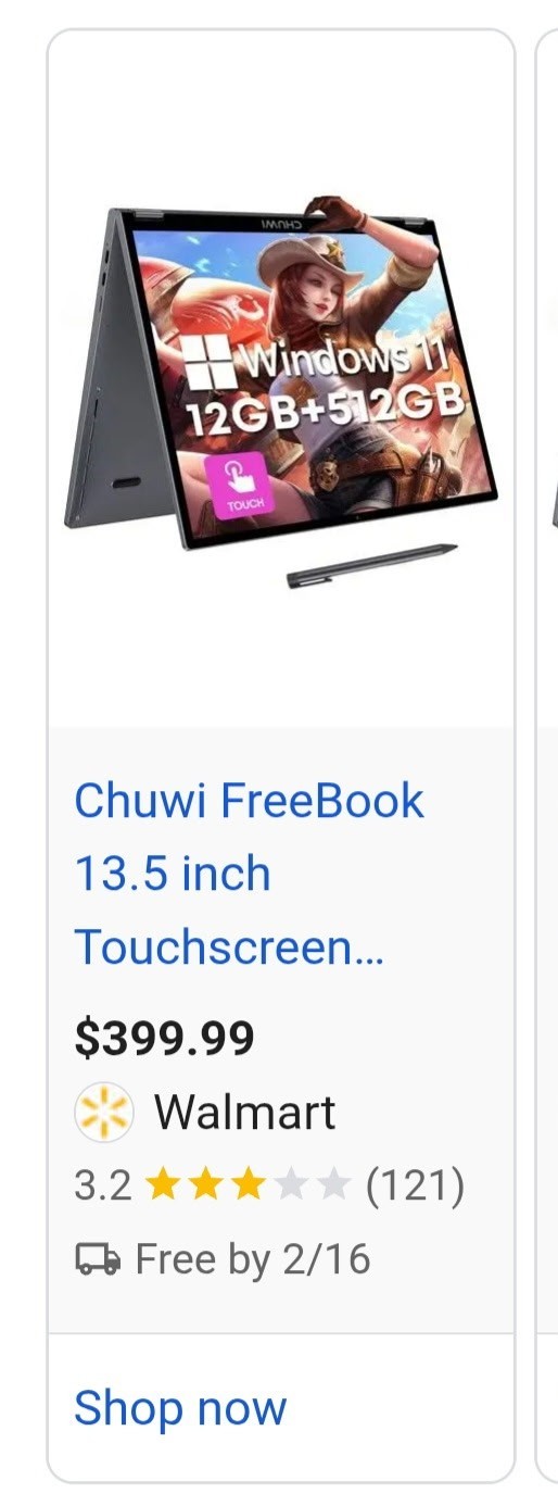 CHUWI FreeBook 13.3″ 2K Touchscreen Laptop 12GB RAM 512GB SSD N100 Gray
