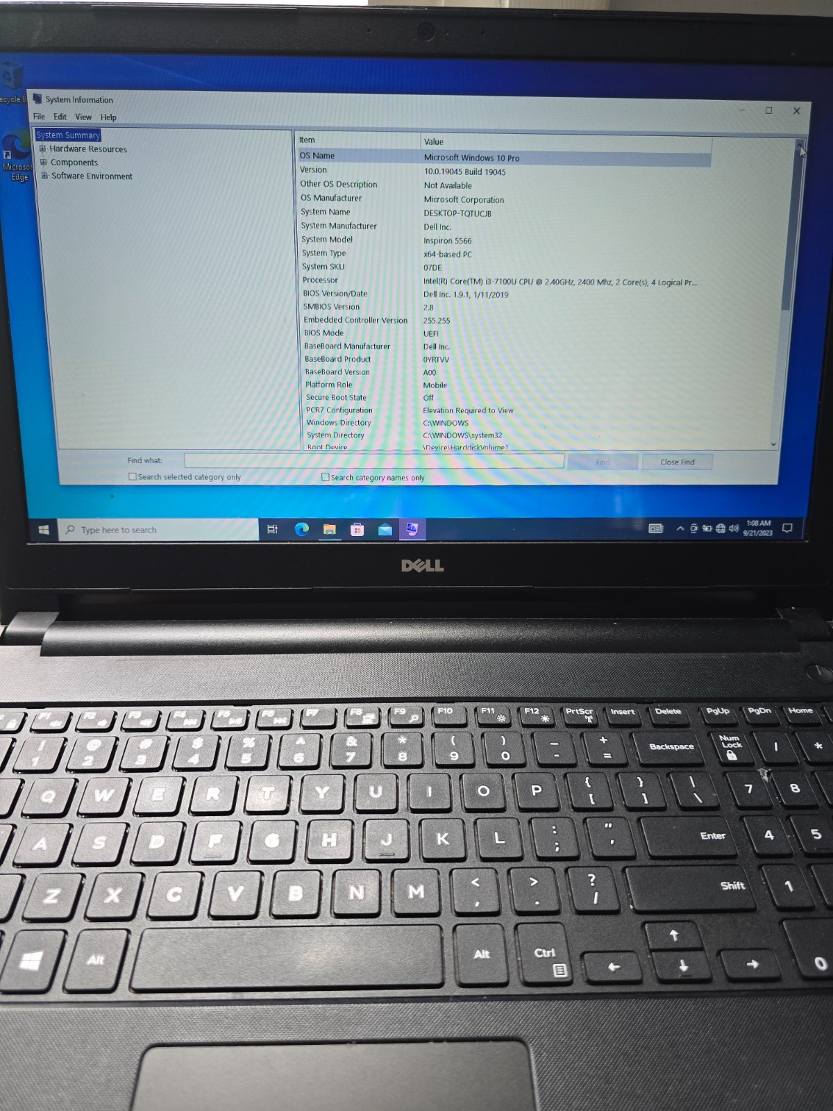 DELL Inspiron 5566 15.6″ Laptop – Intel i3-7100U 2.40GHz 8GB RAM 120 GB HD