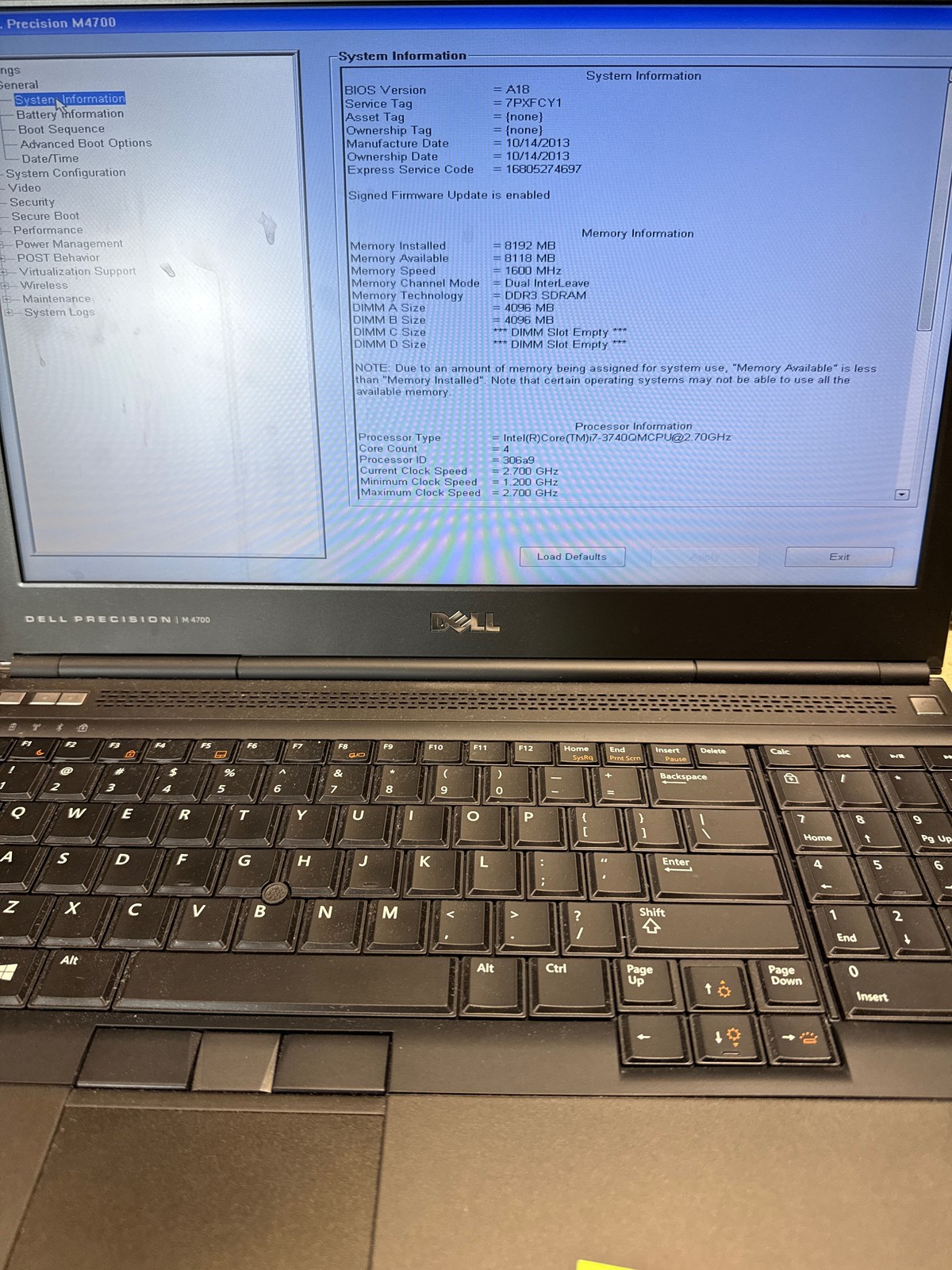 Dell Precision M4700 i7-3740QM 2.7GHz 8 GB No Drive 15.6″ FOR PARTS/REPAIR