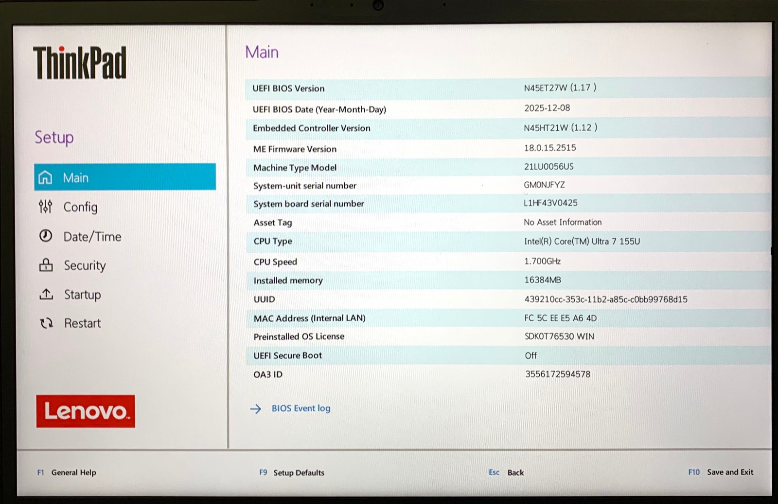 Lenovo ThinkPad X13 Gen 5 13.3″ Laptop Ultra 7 155U 16GB RAM 256GB NVMe, As Is