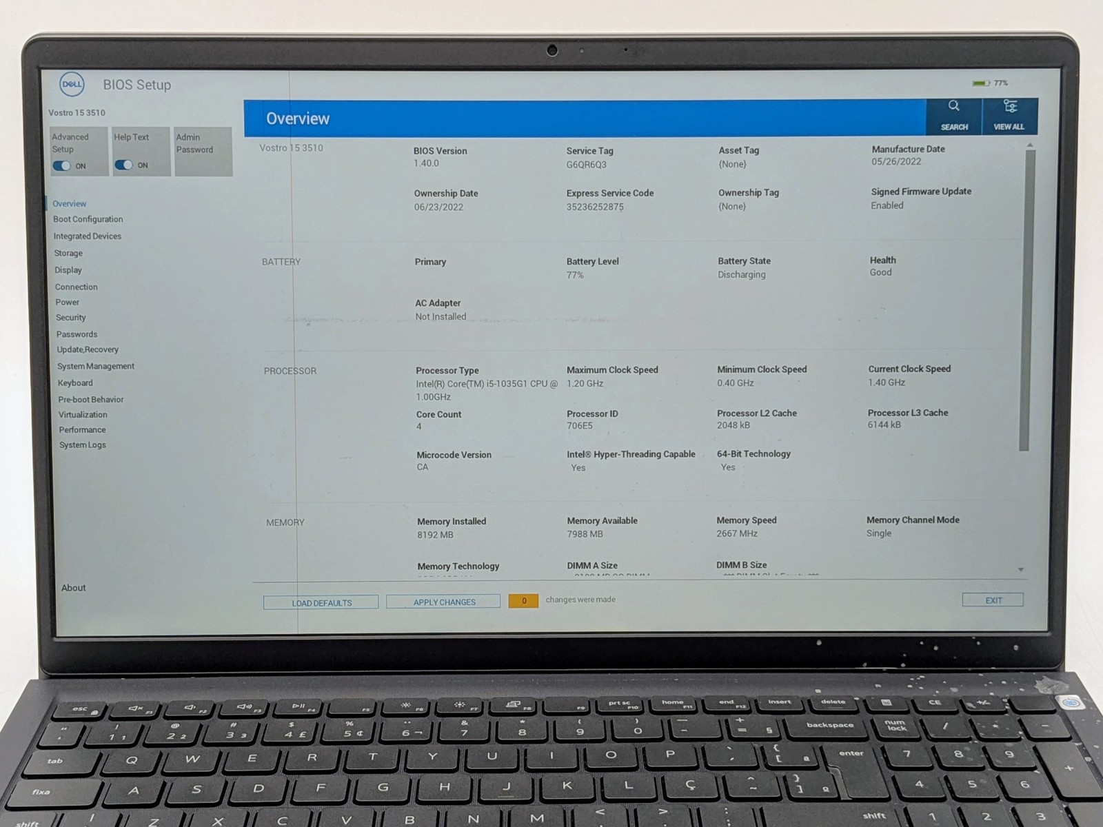 Dell Vostro 15 3510 15″ FHD I5-1035G1 256GB SSD 8GB W11P Webcam FP Reader