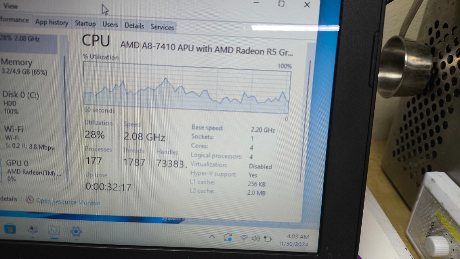 HP 15-1387wm 15.6″ Touchscreen ( AMD A8 @ 2.20GHz, 4GB Ram, 500GB HDD ) Win 10