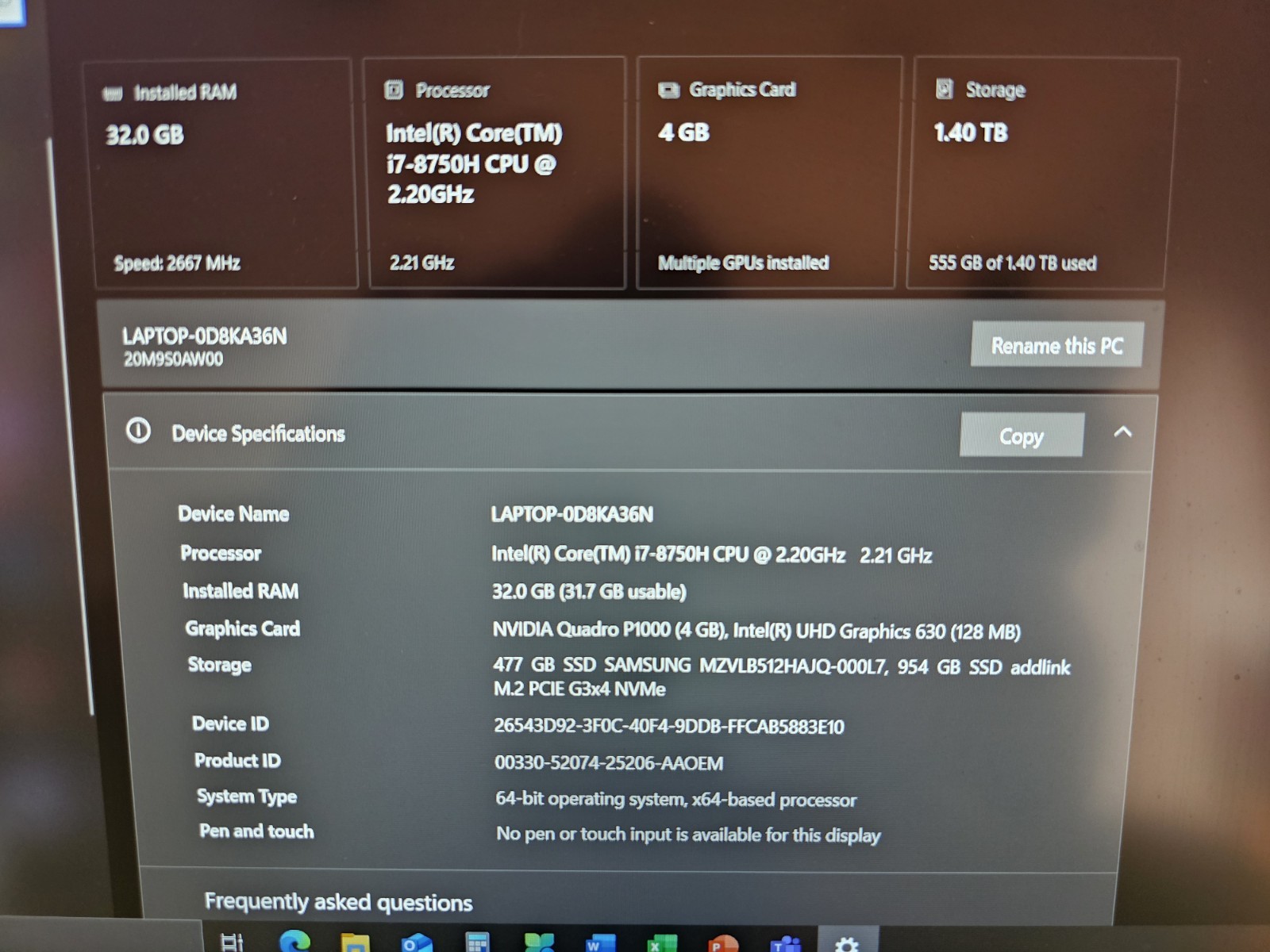 Thinkpad P52 workstation ( Xeon I7, 32GB, 4GB NVIDIA )