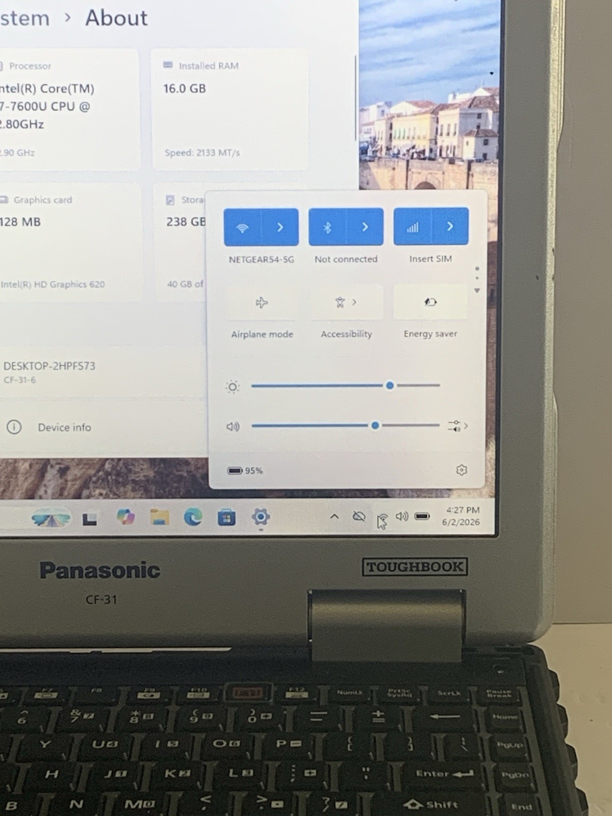 Panasonic Toughbook CF-31 MK6 i7-7600U Touch 8GB 256 SSD Win11 4G/DVD Good