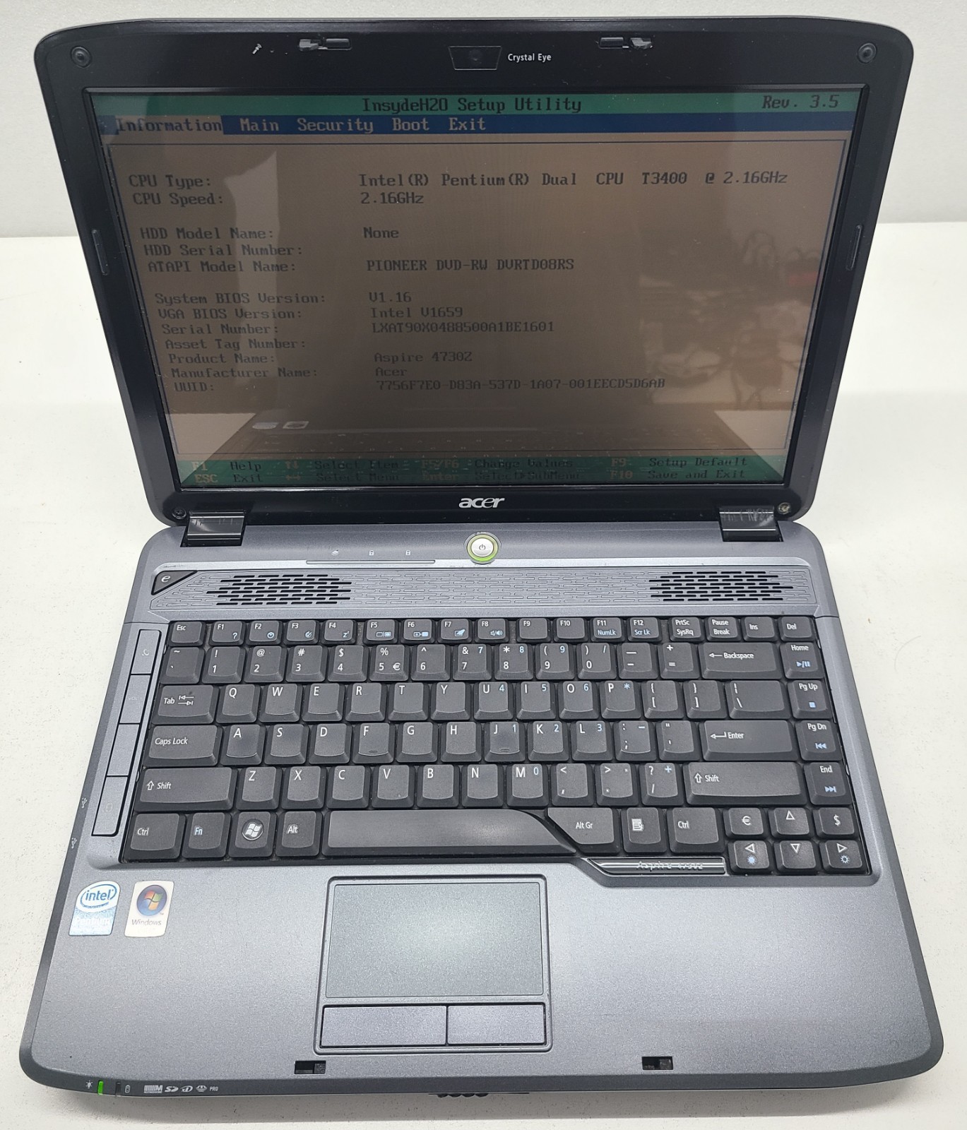Acer Aspire 4730z 14.1″ Laptop Intel Pentium Dual T3400 3GB Ram NO HD/OS (FL)