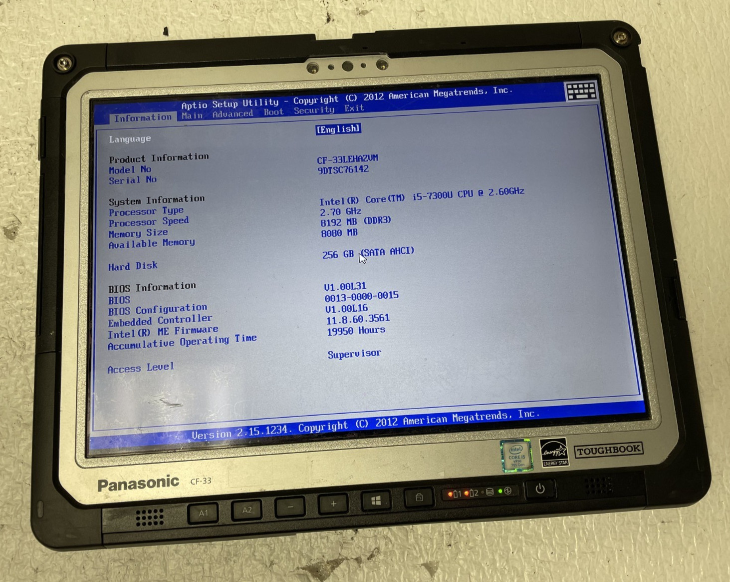 Panasonic Toughbook CF-33 Touch i5-7300U @2.60GHz 8GB RAM 256GB SSD NO OS Parts