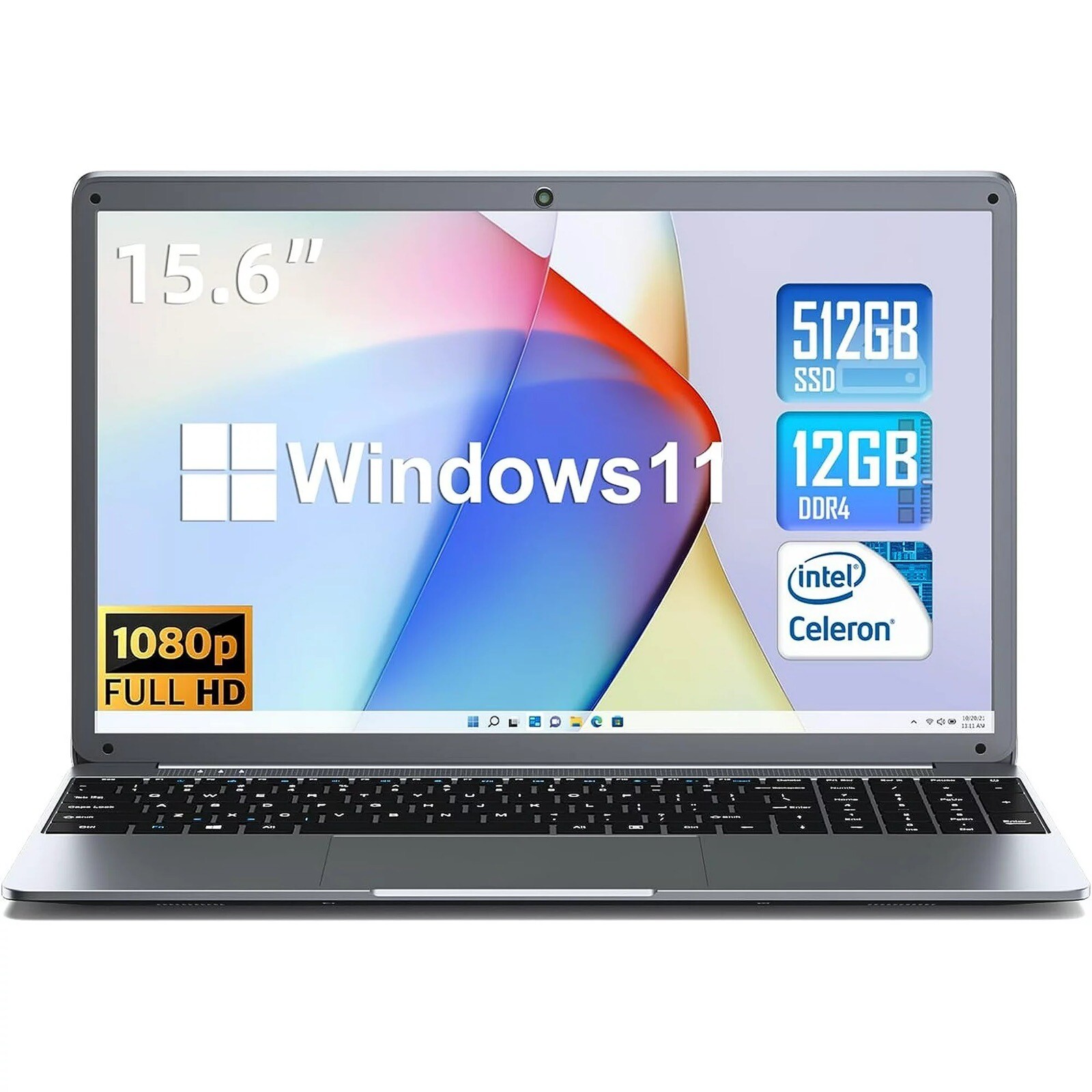 SGIN 15.6inch Laptop 12GB DDR4 512GB SSD Windows 11 Laptop Computer with Intel C