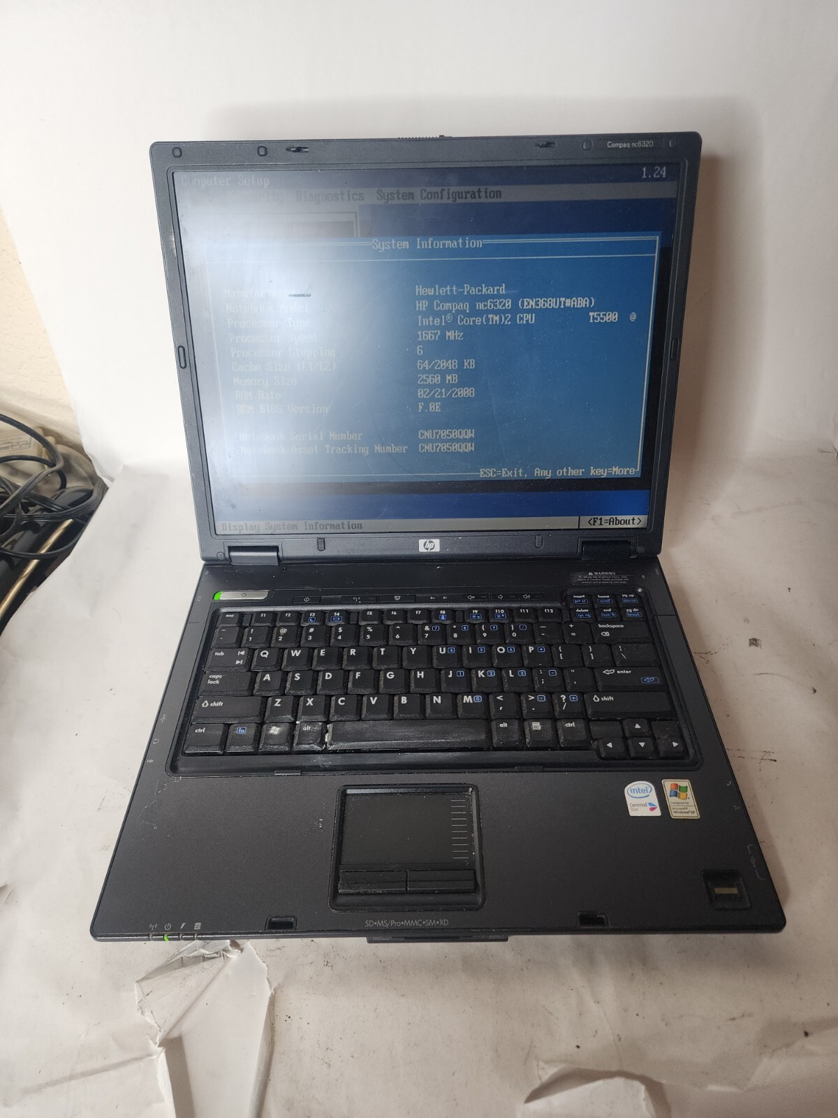 HP Compaq NC6320 Core 2 Duo T5500@1.66ghz No Hdd No Ram