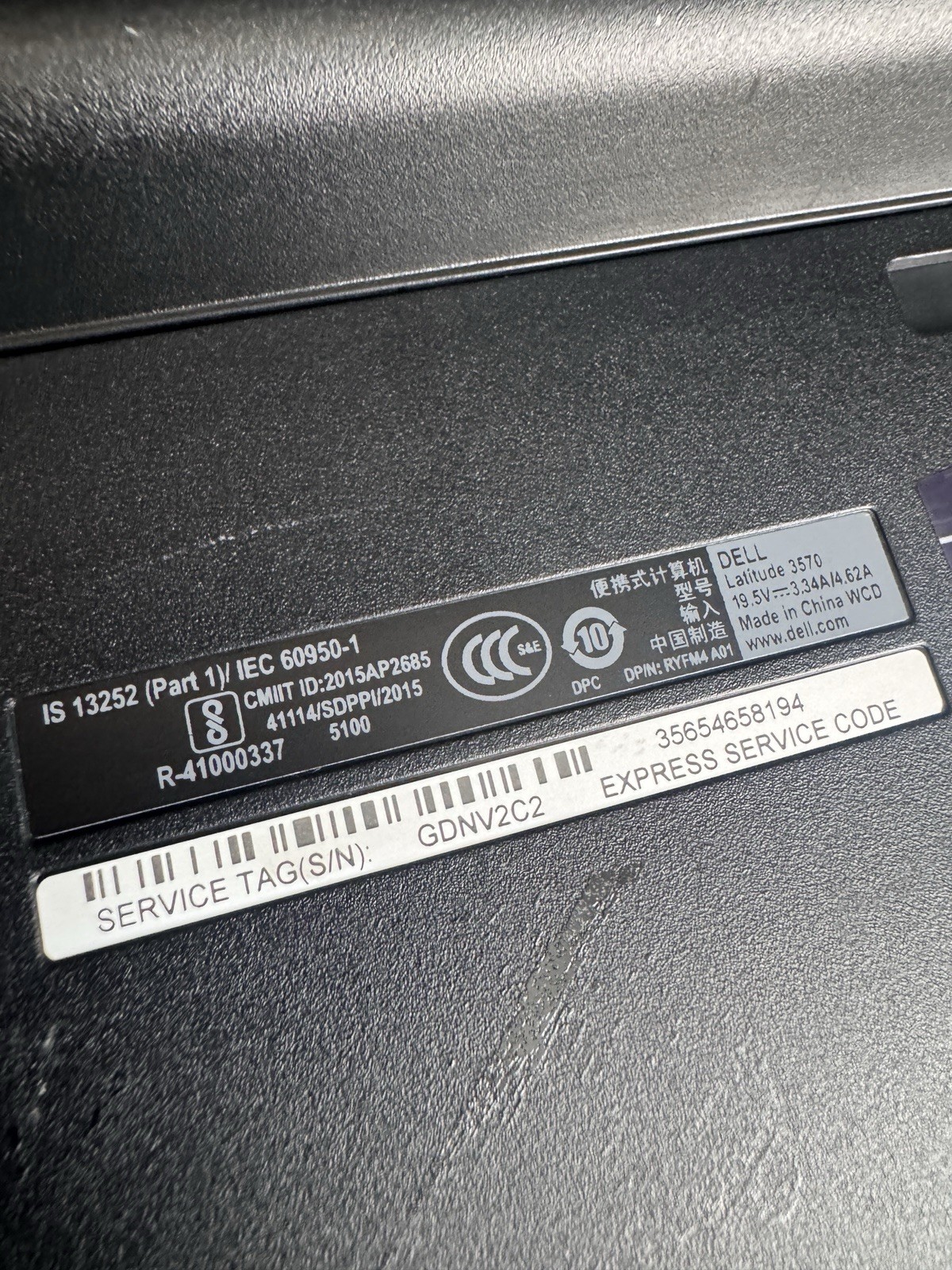 Latitude 3570 Intel I5 6th Gen No Ram No Hard Drive Has HD Caddy As Is NO POWER