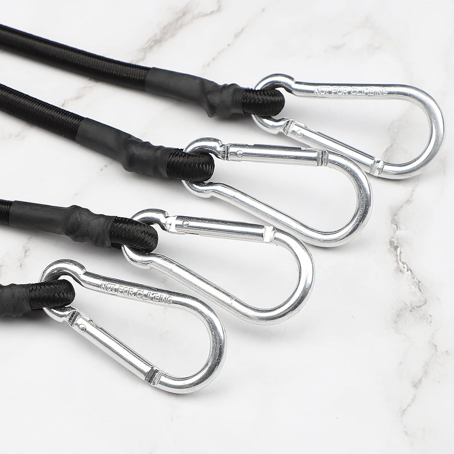 18 Inch Black Bungee Cords with Carabiner Hooks, 4Pcs