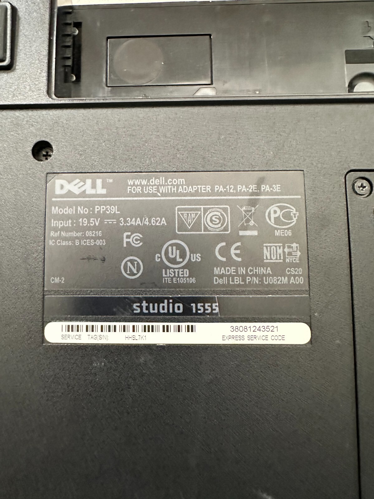 Dell PP39L Studio 1555 Laptop Intel Duo T6400 4GB RAM No HDD Display Error
