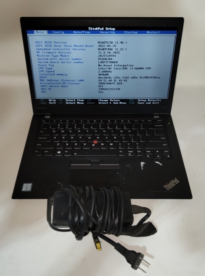 LENOVO ThinkPad T470s W10DG 20JTS1PF01 Laptop Intel I7-6600U 4GB 512GB SEE NOTES