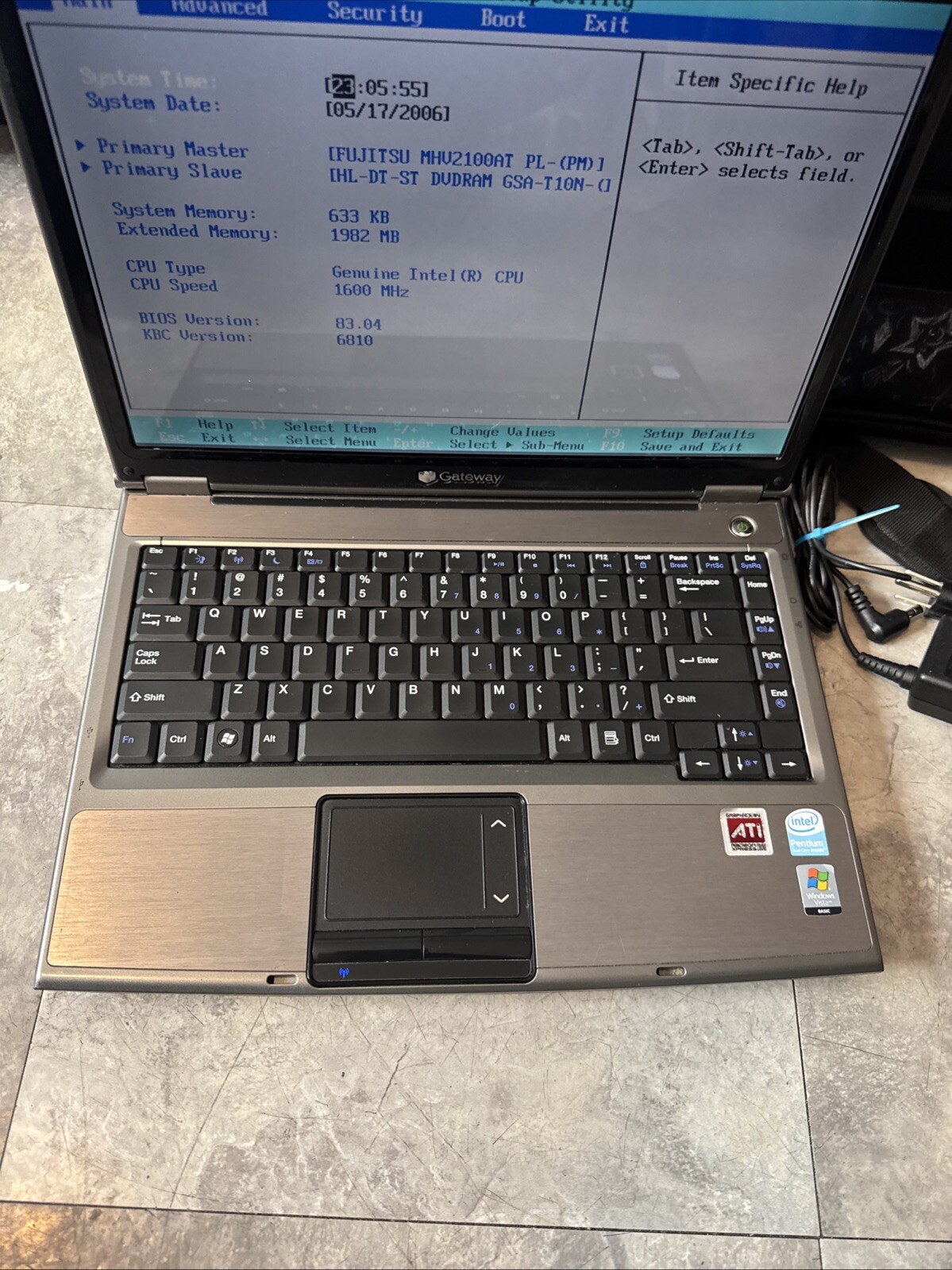 Gateway W340UI 14″ Laptop • Pentium Dual-Core 1.6GHZ 2.0G RAM No Os