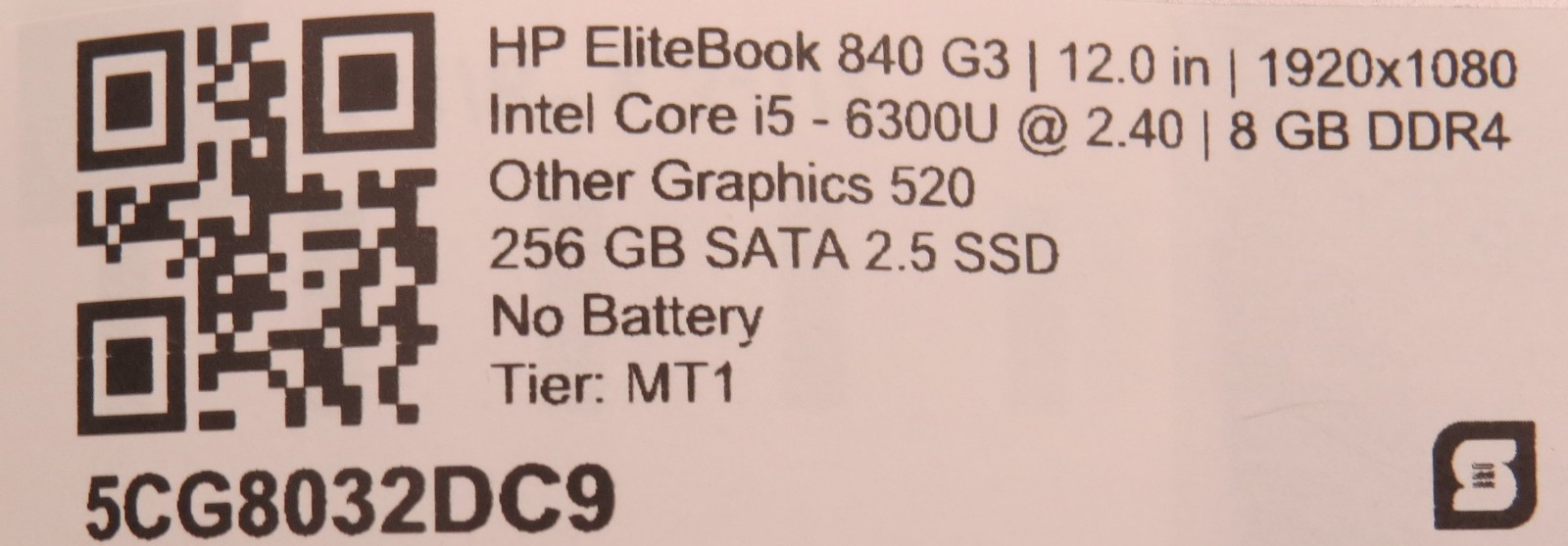 HP EliteBook 840 G3 i5-6300U @ 2.4GHz 8GB DDR4 14″ 256GB SSD No OS/Batt