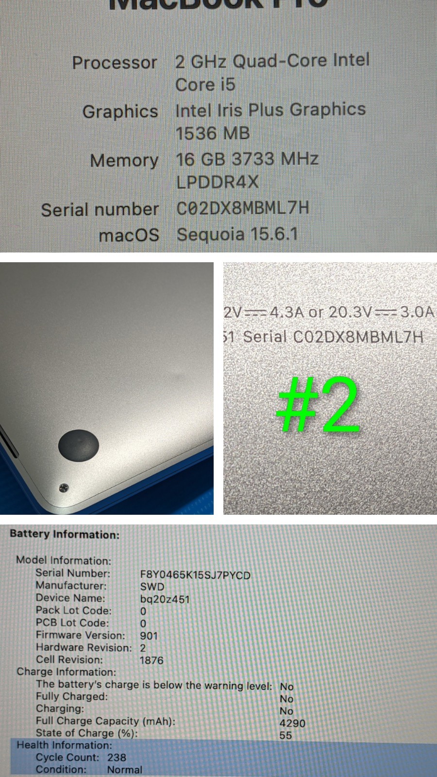 Apple MacBook Pro 13″ A2251 (2020) i5-1038NG7 2GHz 16GB 512GB SSD Sequoia +PA