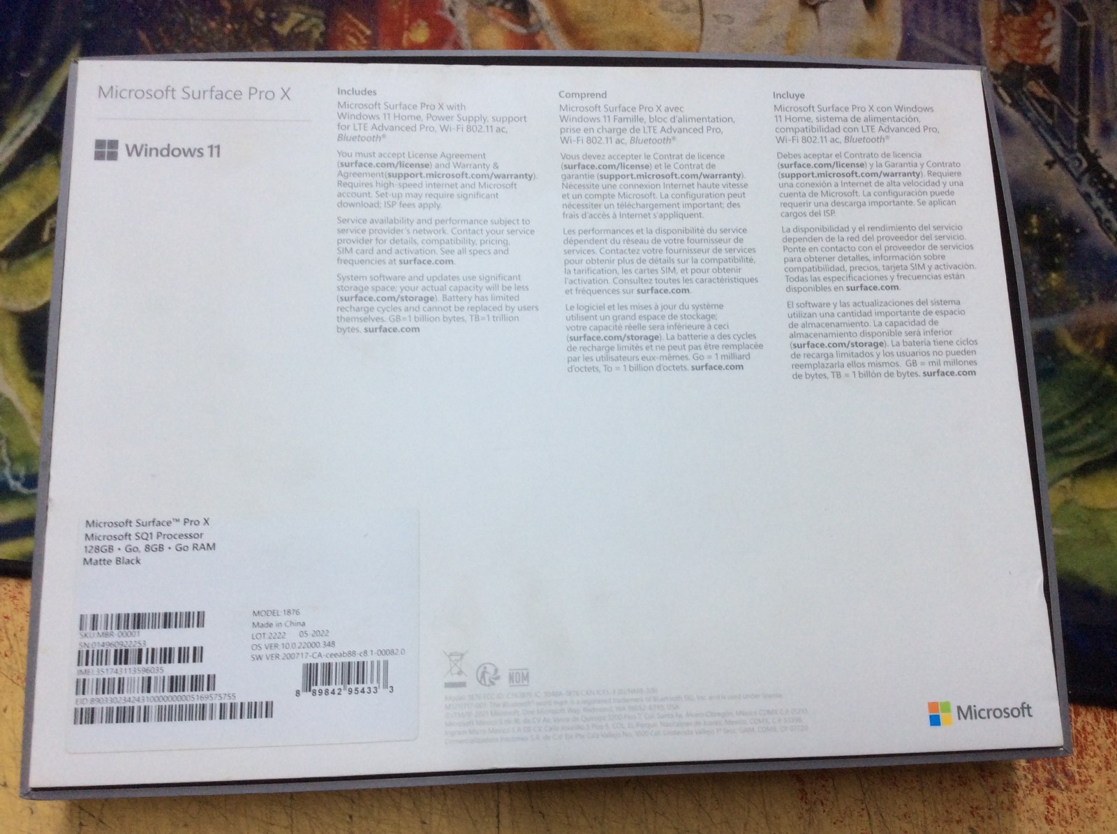 Microsoft Surface Pro X 1876 13″ SQ1 8GB RAM 128GB SSD in original box w/charger