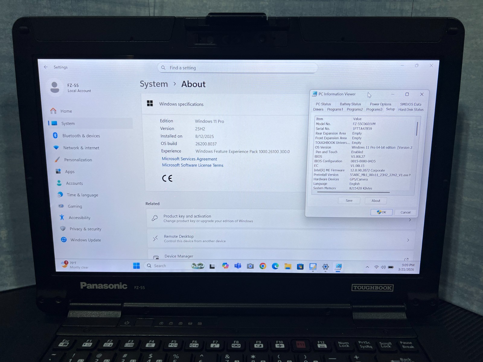 FZ-55C0601VM i5-8365U, 16GB Mem, 512GB SSD OPAL,HDMI, GPS,Touch, Win11 Pro 25H2