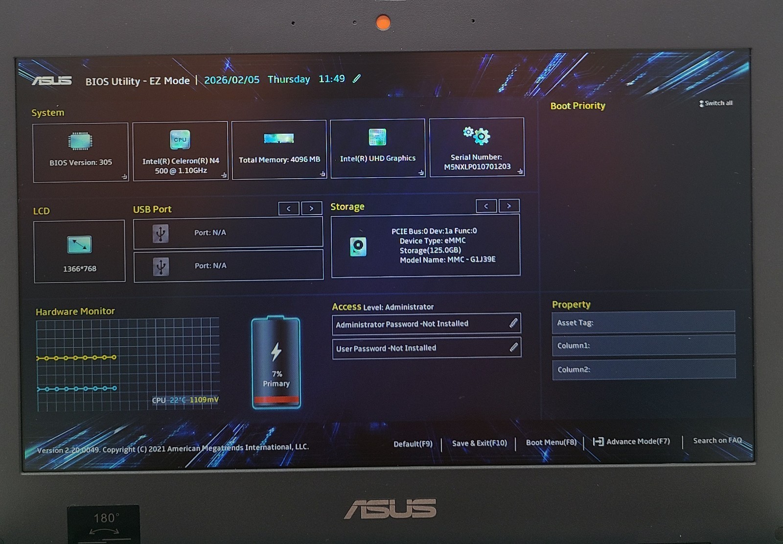 ASUS BR1100CK 11.6″ Laptop Intel N4500 4GB RAM 128GB eMMC NO OS (FL)