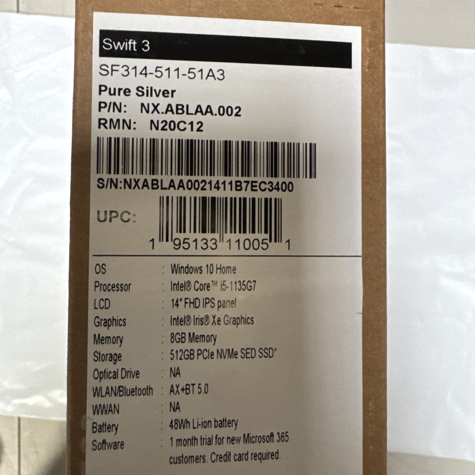 Acer SF314-511-51A3 Swift 14″ FHD i5-1135G7 2.4GHz Intel Iris Xe Graphics 8GB