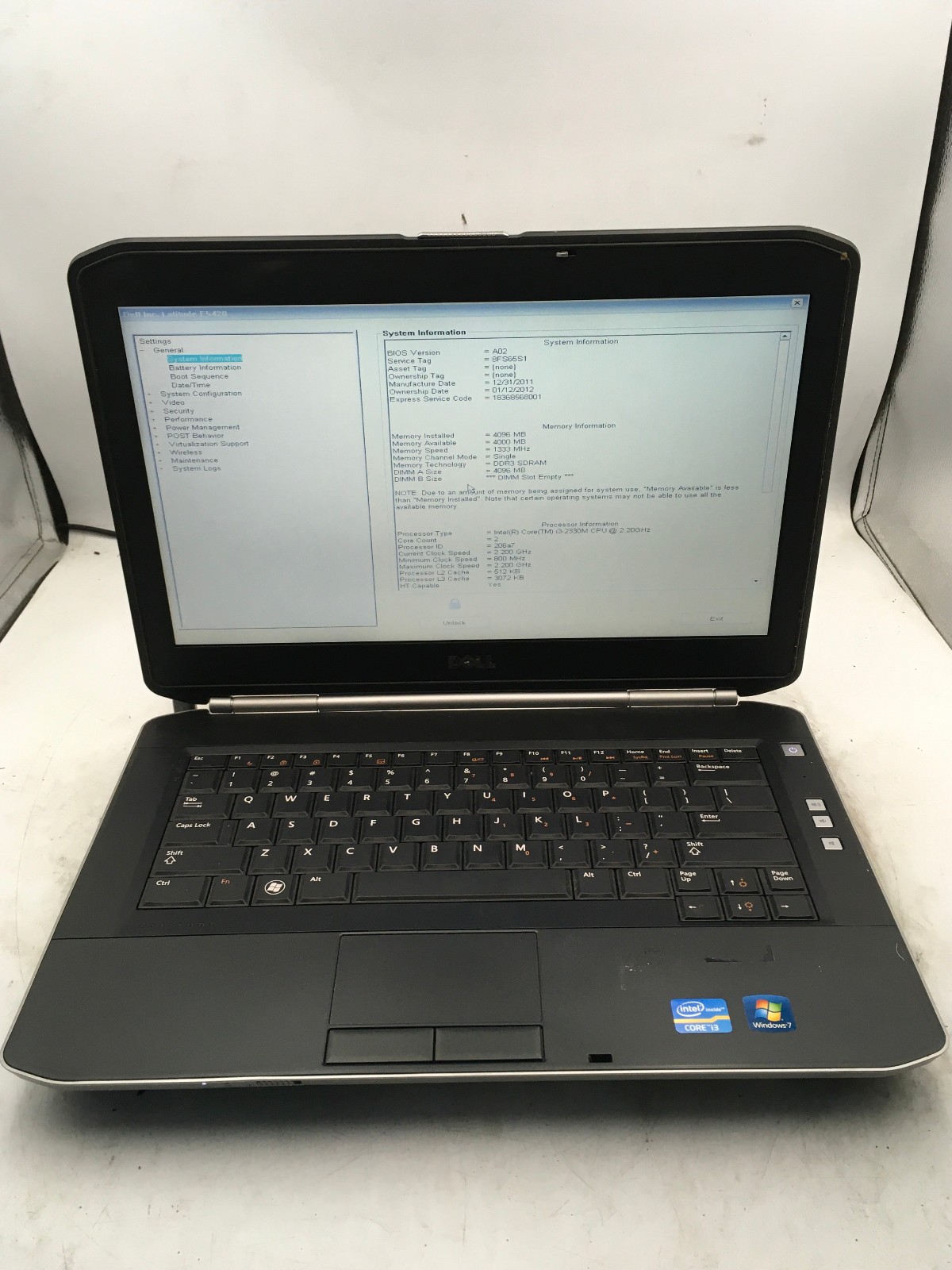 DELL LATITUDE E5420 – BOOTS TO BIOS/LOCKED – INTEL I3 2330M – NO RAM -READ- BB