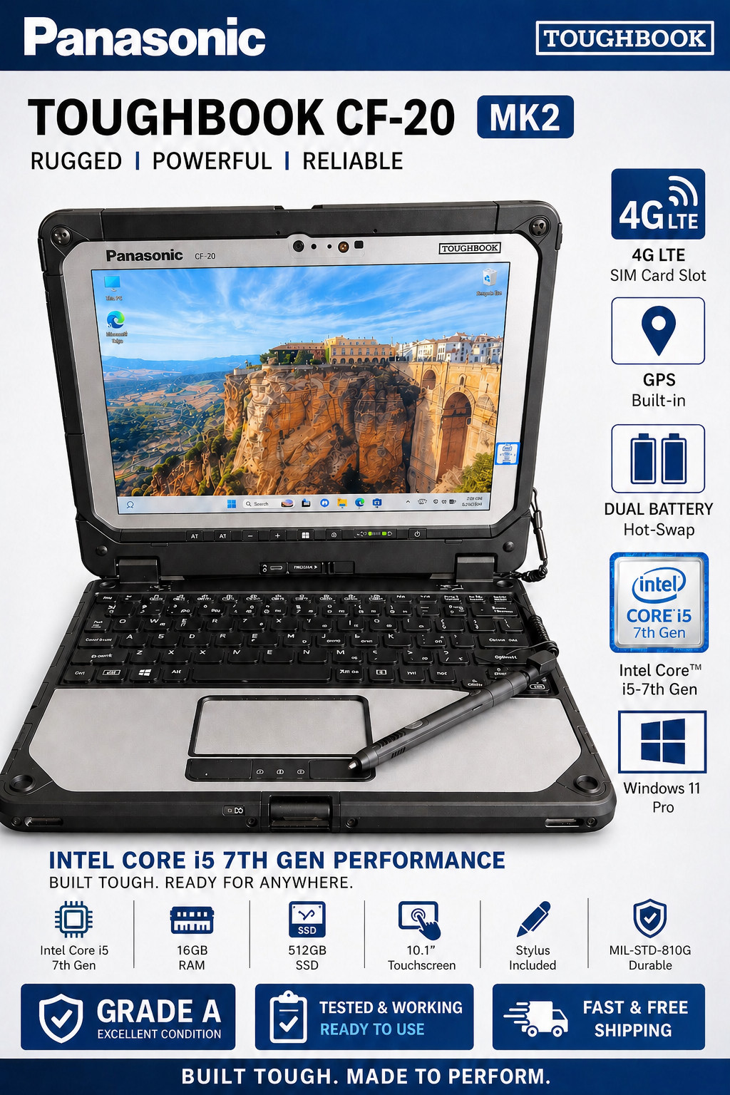 Panasonic Toughbook CF-20 MK2 1.60GHz i5-7Y57 16GB RAM 512GB 4G GPS SIM LAN 7th
