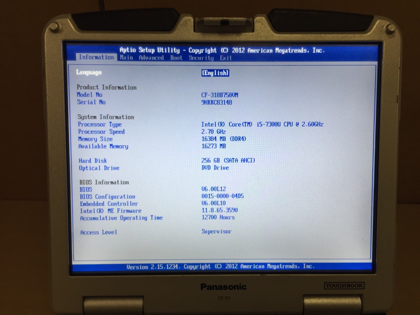 Panasonic Toughbook CF31 MK6 Touchscreen i5-7300U 16GB DDR4 DVDRW 256GB SSD w/AC